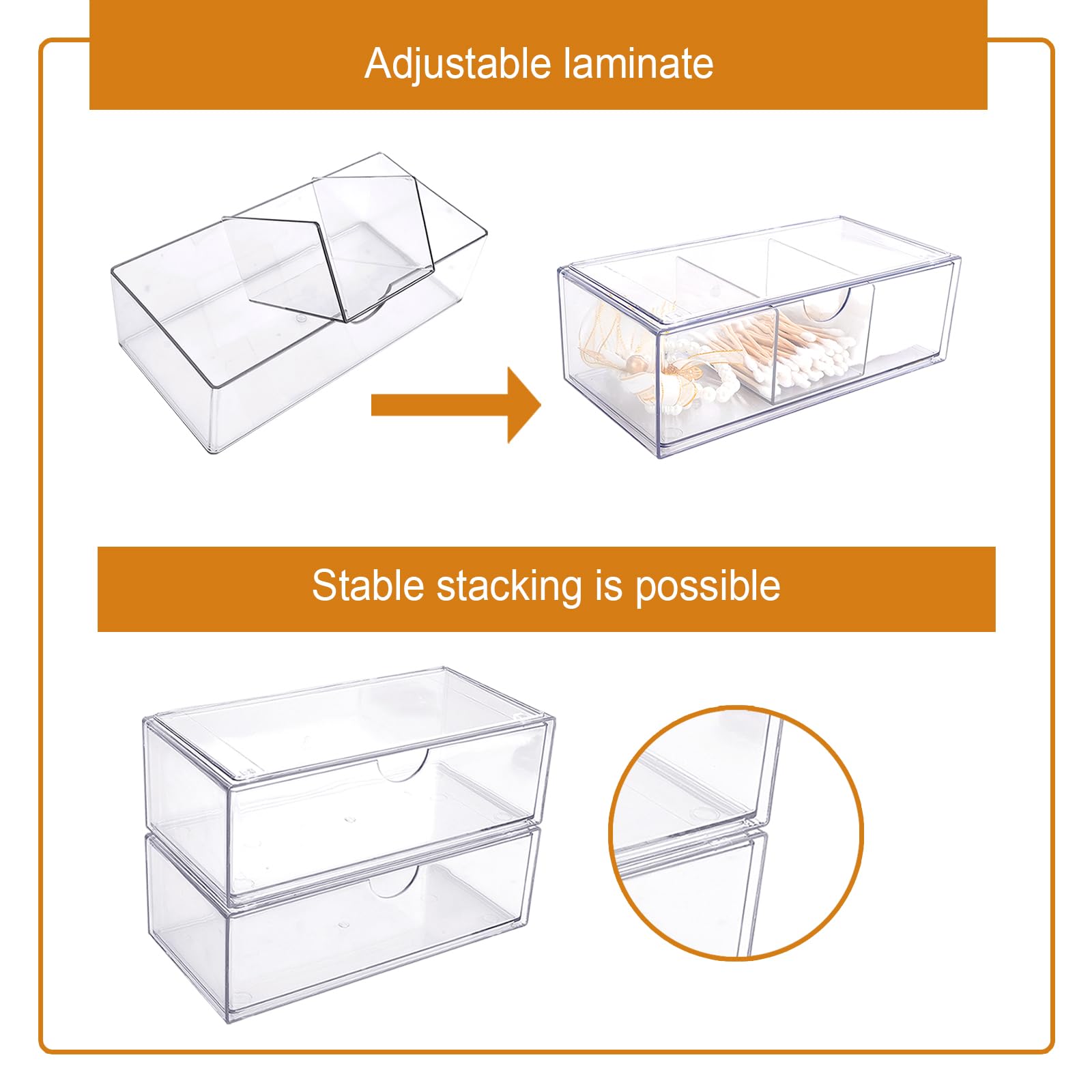 IBEQUEM 4PCS Cosmetic Storage Drawer, Stackable Bathroom Acrylic Organizer for Dresser Stationery, Kitchen Cabinet, Pantry - Image 4