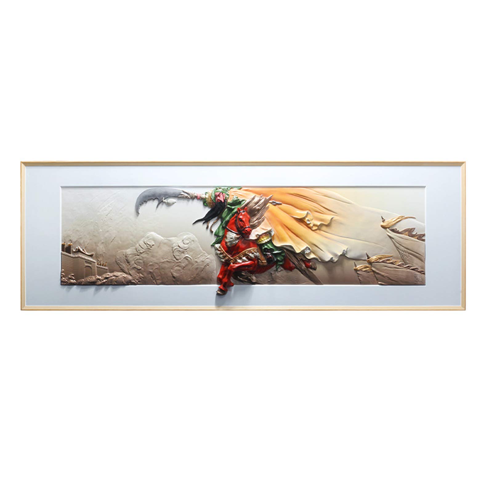 DUTUI Handmade 3D Relief Painting Guan Yu Mural, Guan Yun Changwu Fortuna Painting, Guan Gong Three-Dimensional Decorative Painting, Living Room Sofa Background Wall