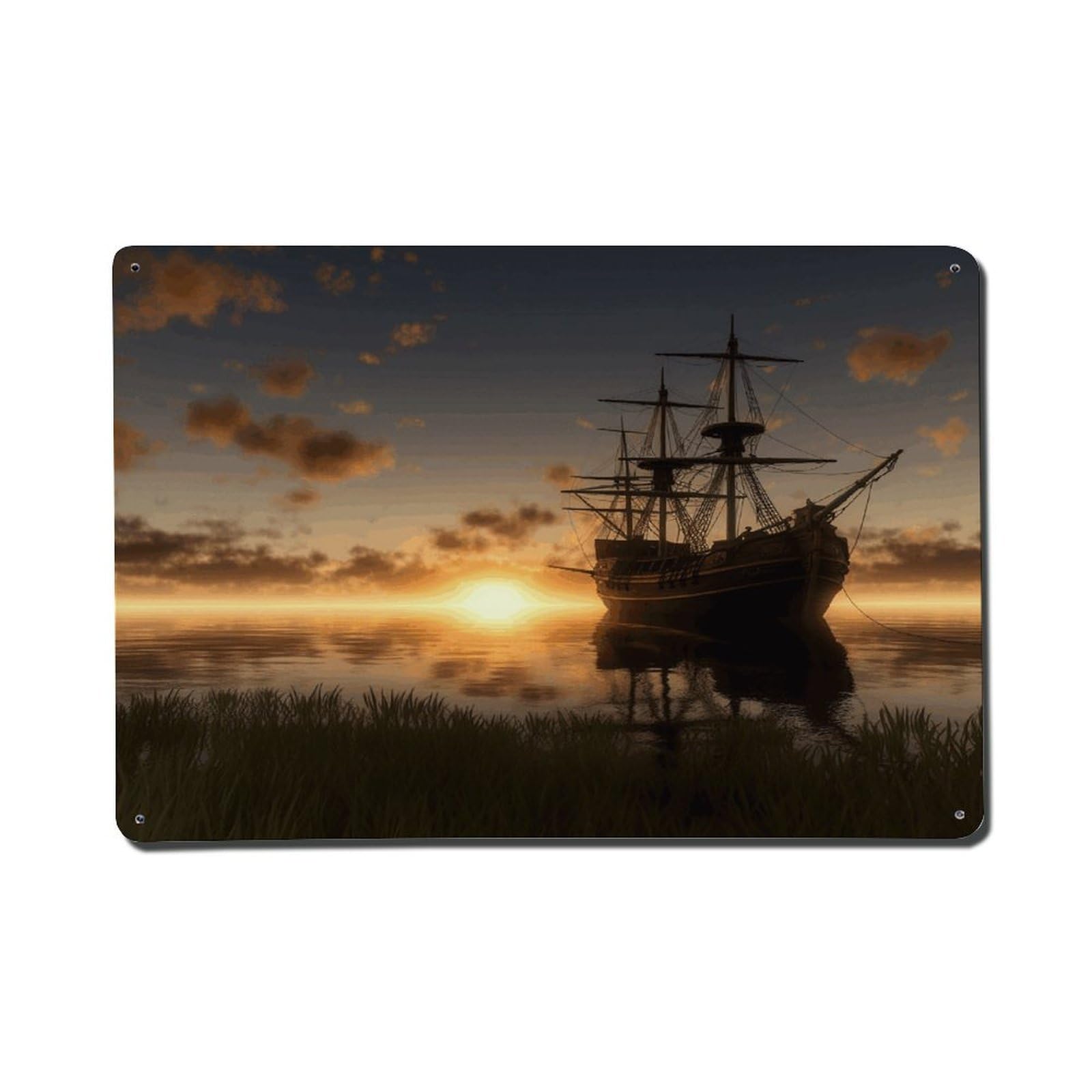 Adfgyerh Style Ship In The Lake Sunset Metal Signs Funny, Aluminum Tin Sign Indoor Outdoor Decor, Vintage Signs For Home Office Kitchen Bar Cafe Garden Farmhouse Wall Decor