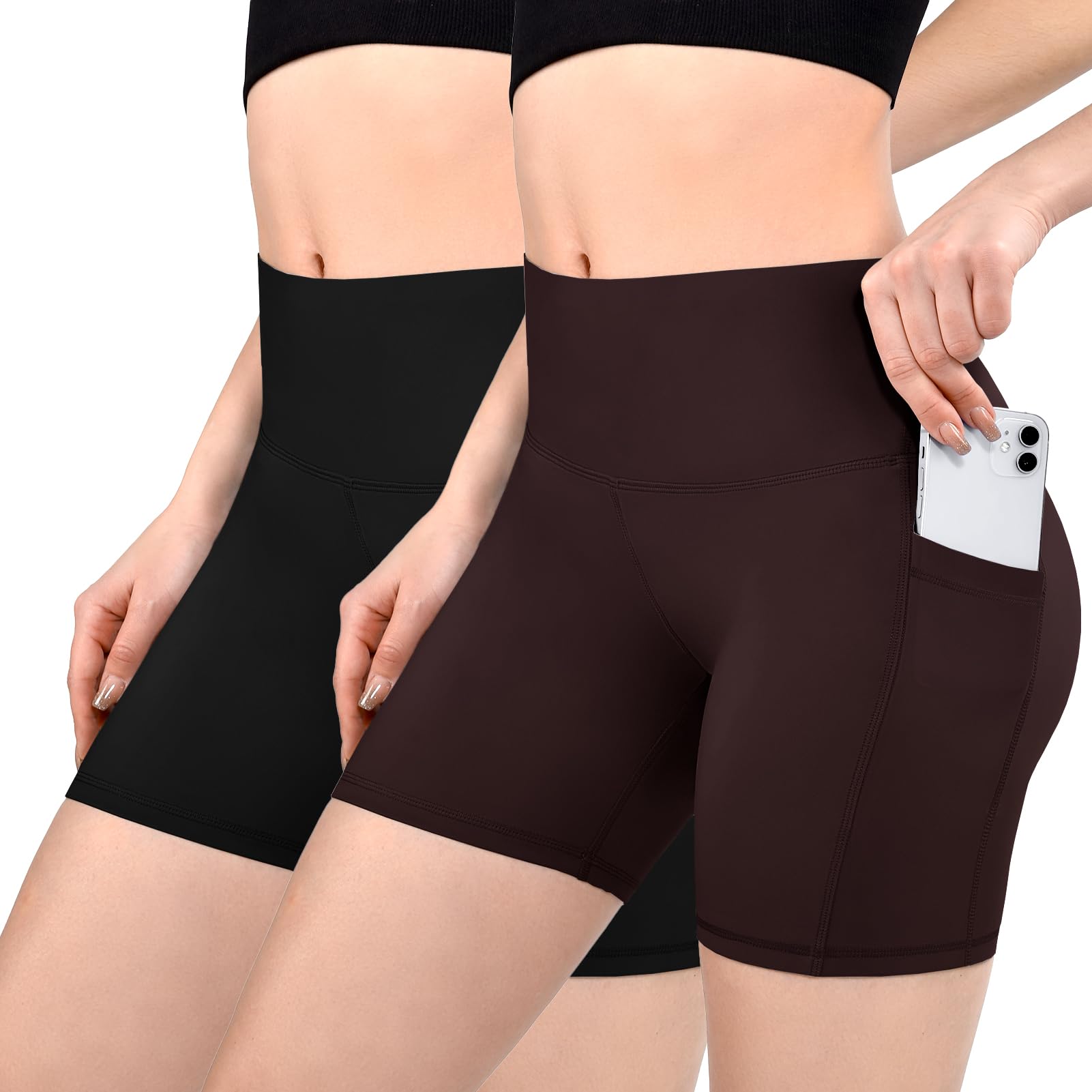 Sanpetix Radlerhose Damen mit Taschen High Waist Sporthose Damen Kurz Sport Shorts für Gym