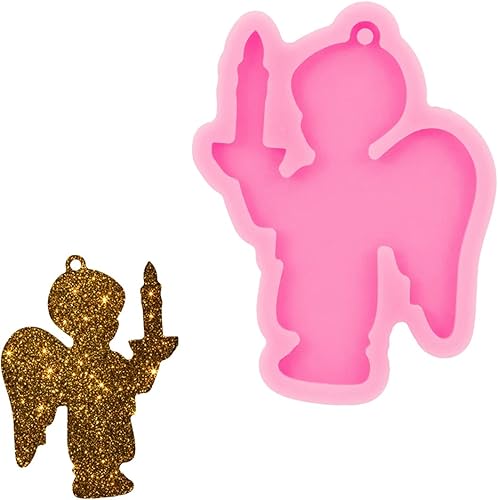 Miniatura 1 de Angel Wings Molde de silicona brillante de Angel Boy para llaveros de bricolaje, adorno colgante, molde de resina epoxi, fabricación de joyas de