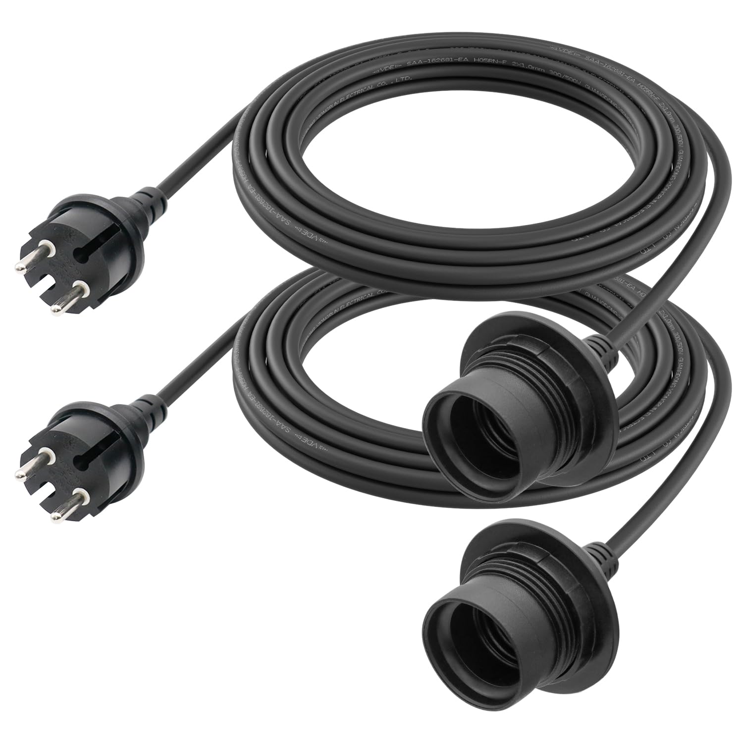 FIRMERST Lot de 2 douilles de lampe étanches E27 avec câble d'extérieur 4,5 m Noir | IP44, pour l'extérieur, culot E27, avec fiche, câble en caoutchouc robuste