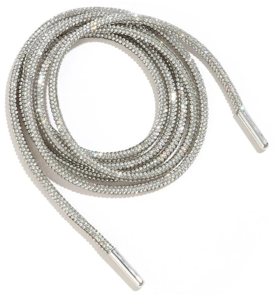 Cordones para Botas de Trabajo Cordones de diamantes de imitación Cordones de zapatos de diamantes de arco iris Zapatillas de deporte Cordones Zapatos Cordones redondos Cuerdas DIY(White pcs,120cm)