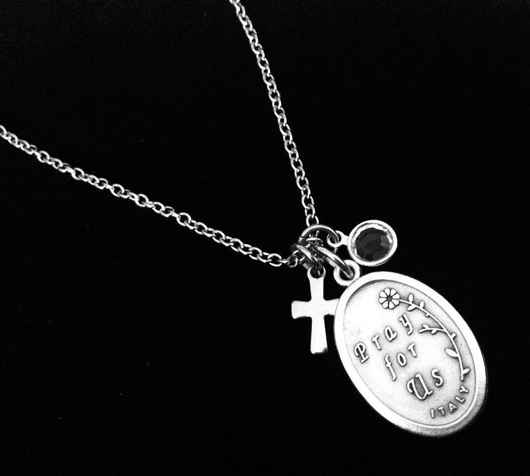 Saint Dymphna Necklace – Silver Catholic Medal Pendant with Cross & Birthstone – Patron Saint of Mental Health & Anxiety – Religious Jewelry Gift for Women, Teens, Confirmation, Baptism - Image 9