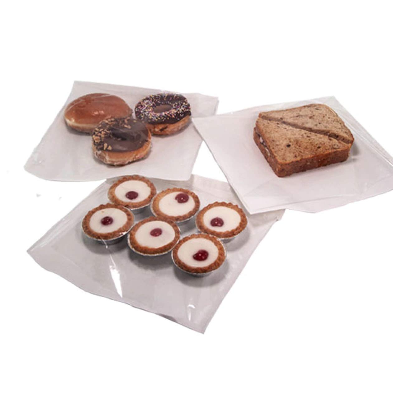 100 8.5" x 8.5" Cellophane White Film Front Paper Bags | Clear Fronted Sandwich Bags | Food Storage Photo Catalogue Magazine Display