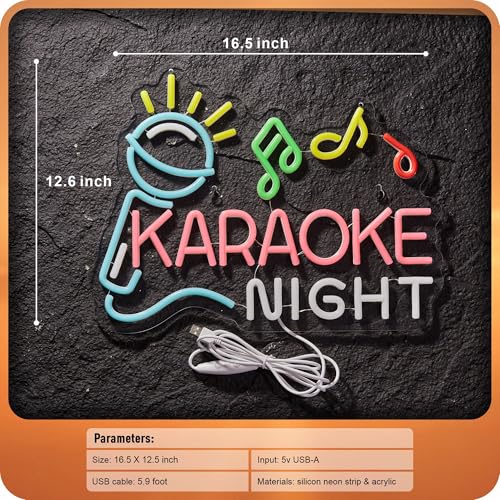 Image of Karaoke Night Neon Sign for Wall Decor Karaoke Bar Led Light Up Signs Wall Led lights Game Room Man Cave Pub Room Party Birthday
