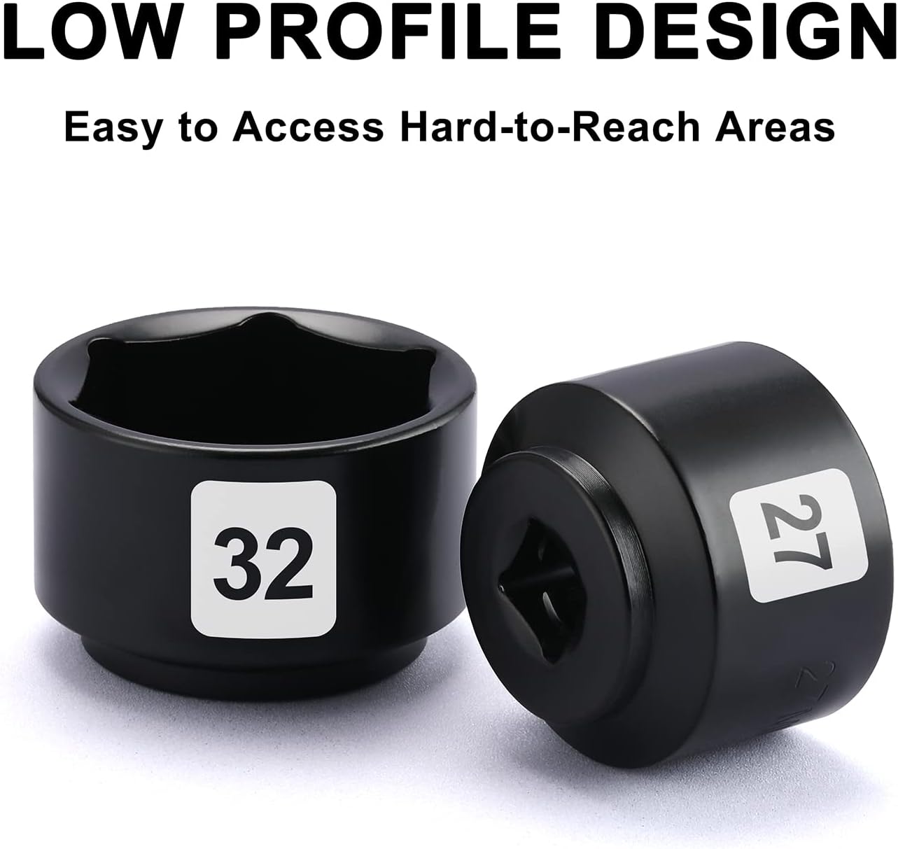 Mayouko 7 Pieces 3/8" Drive Low Profile Oil Filter Wrench Socket Set, Oil Filter Cap Remove and Install Tool Kit, 24mm, 25mm, 27mm, 28mm, 29mm, 32mm, 36mm, CR-V