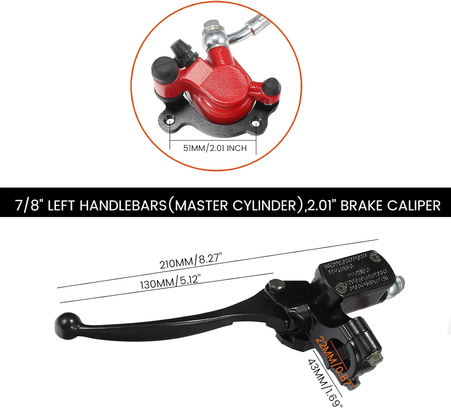 Hydraulic Brake System kit with 50 inch Hose Tube,Brake Pads,Brake Caliper Compatible with Baja Doodle Bug DB30R Mini Bike 212CC,SX500 Razor Electric dirt bike 79cc 97cc 100cc Go Karts