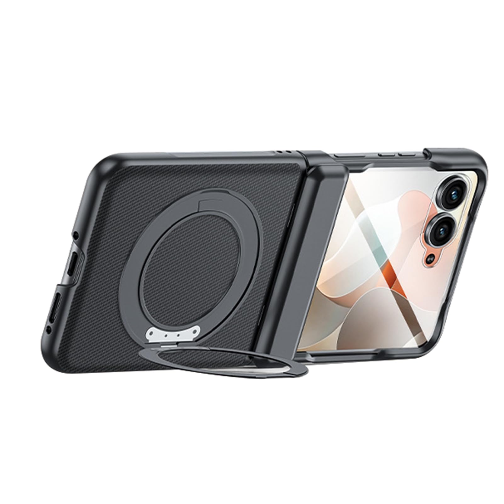 LUOTANL Hinge Case for Motorola Razr 70 Ultra/70, Luxury Plating Wrap Leather Case Rotating Ring Screen Protector Shockproof Cover,Black,70 Ultra