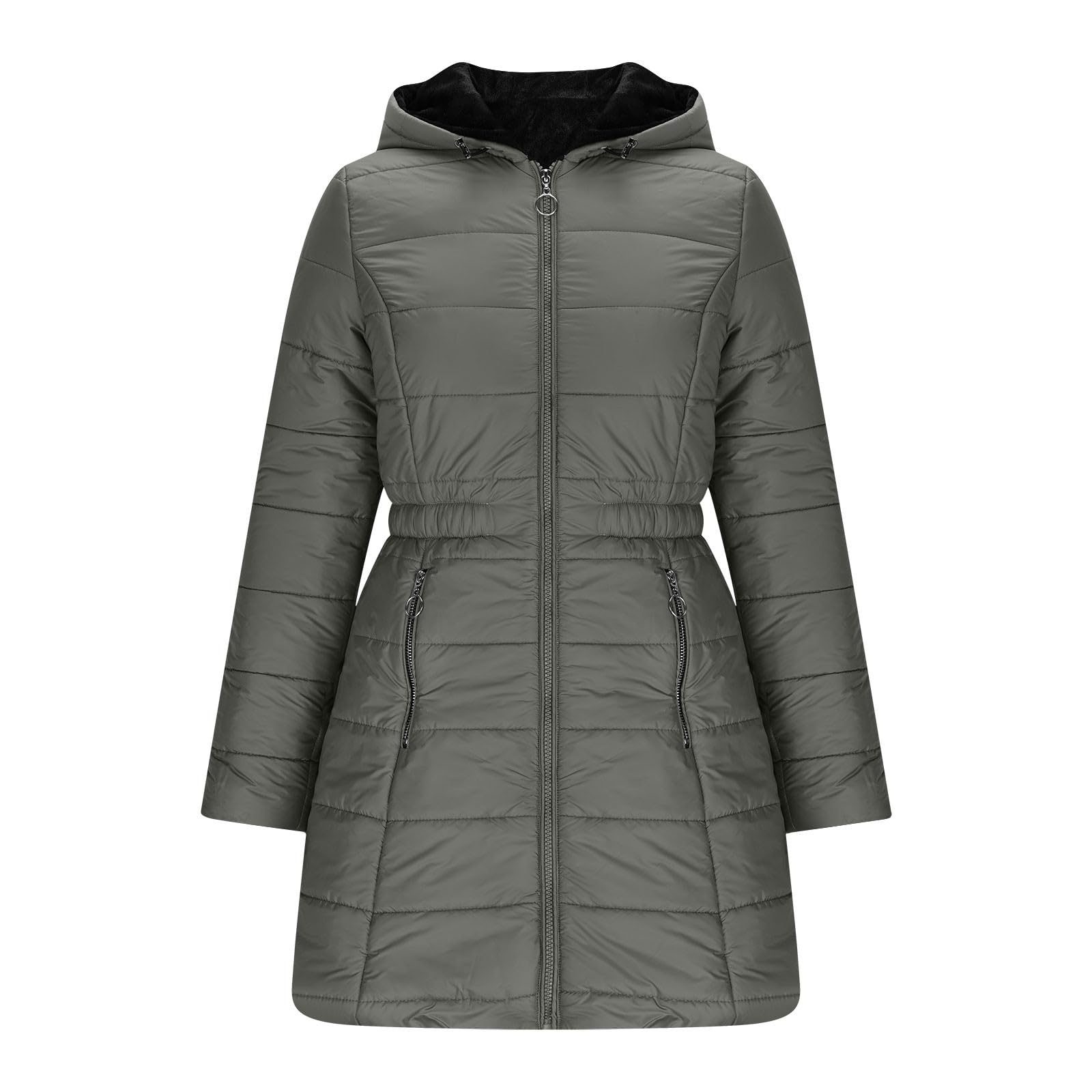 HAOLEI Abrigo Parka Invierno Mujer de Forro Polar Chaqueta Acolchado Termica de Cremallera Largo con Capucha Cálido Parka a Prueba de Viento Cazadora Invierno para Mujer Gruesa Gabardina Cortavientos
