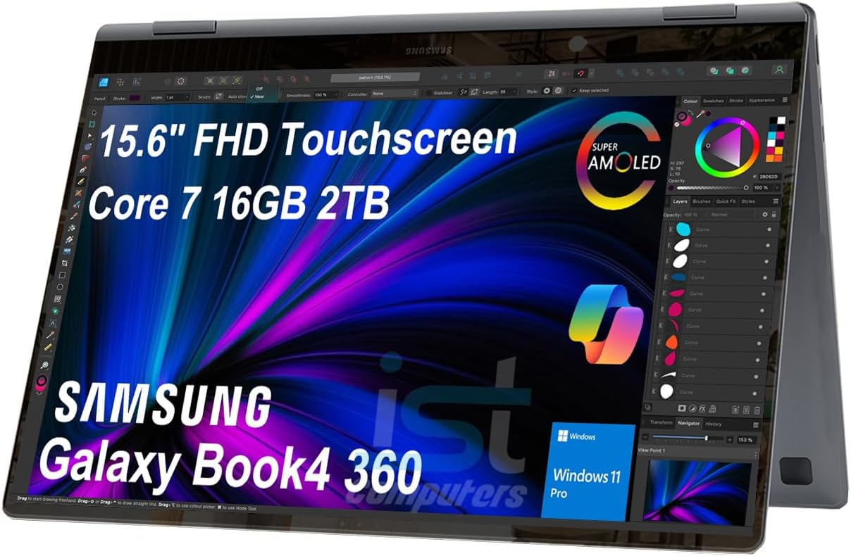 Samsung Galaxy Book4 360 2 in 1 AI PC Laptop (15.6" FHD AMOLED Touchscreen, Intel 10-Core 7 150U (> i7-1355U), 16GB DDR5, 2TB SSD), Backlit, Fingerprint, 2X Thunderbolt 4, Win 11 Pro, NP750QGK