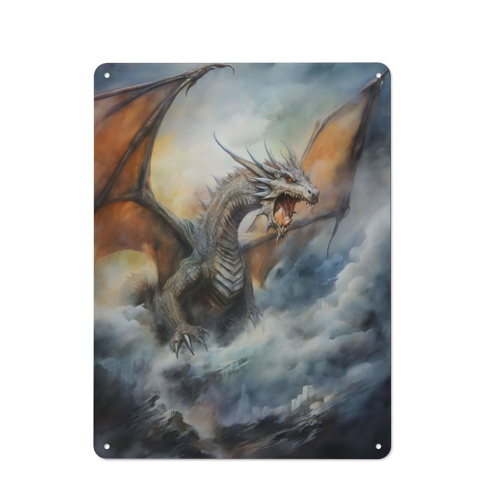 Junmoney Angry Dragon For Garden Room Or Summerhouse, Vintage Tin Sign 40X30cm, A Metal Wall Feature For Garden Rooms And Summerhouses