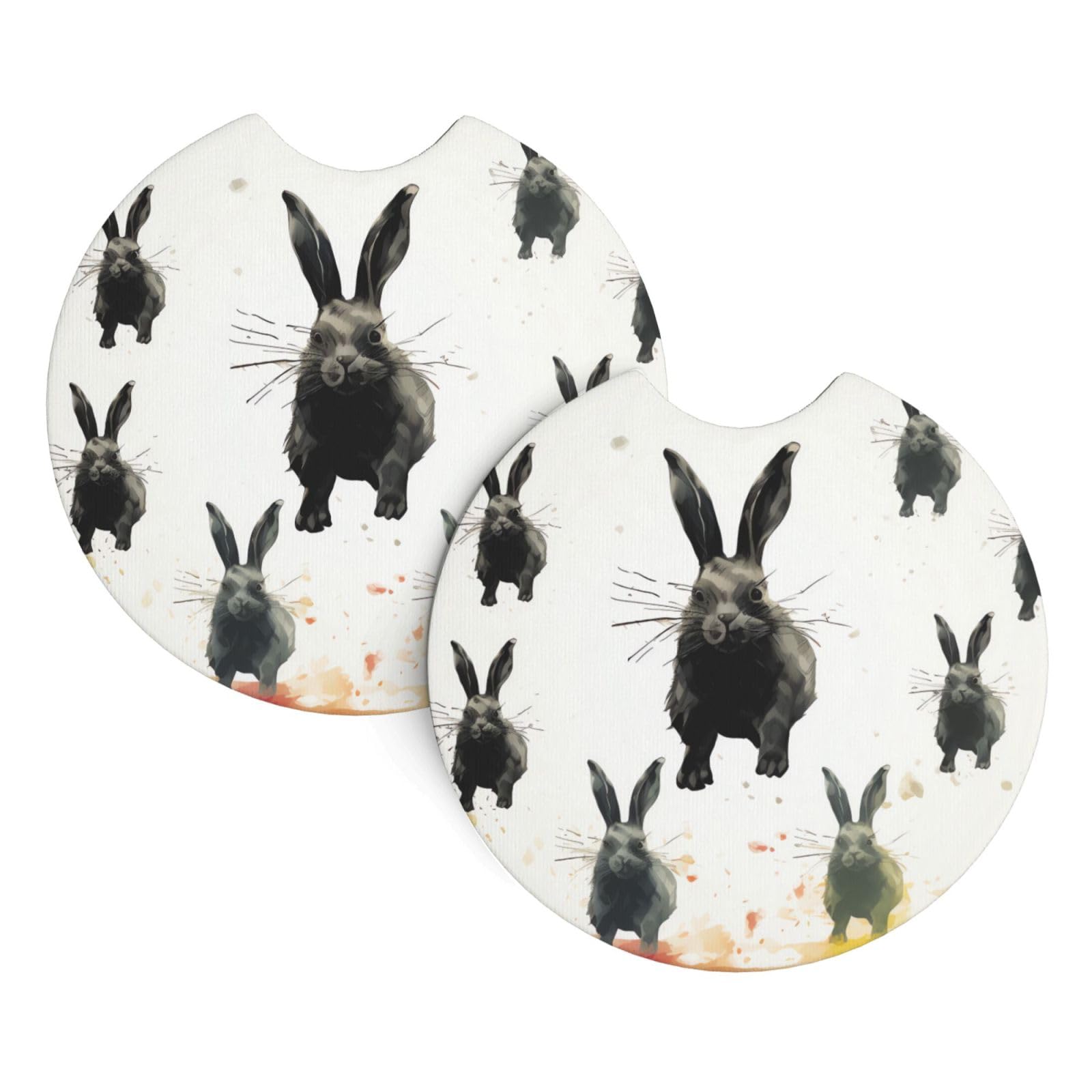 2PCS Car Coaster for Cup Holders Universal Auto Cup Mat Rabbits Silhouette Cup Coaster Pad 2.7" Waterproof Neoprene Non-Slip Cup Holder Coasters Car Interior Accessories for Women Men