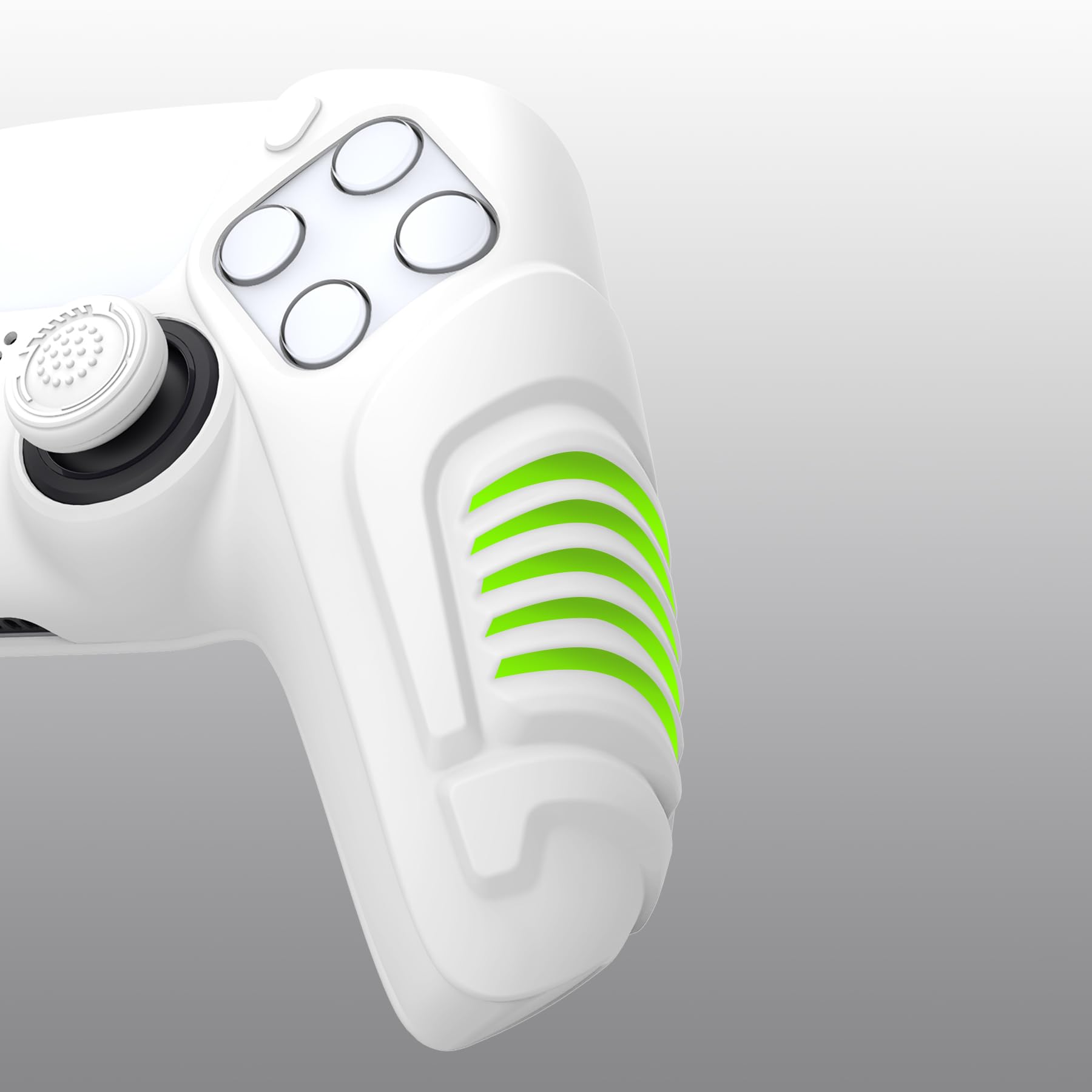 PlayVital Cover Skin Silicone Protettiva per ps5 Joystick,Custodia Antiscivolo Copertura Gomma per Controller con Copri Levette Analogiche(Guerriero Furioso Edizione)-Bianco