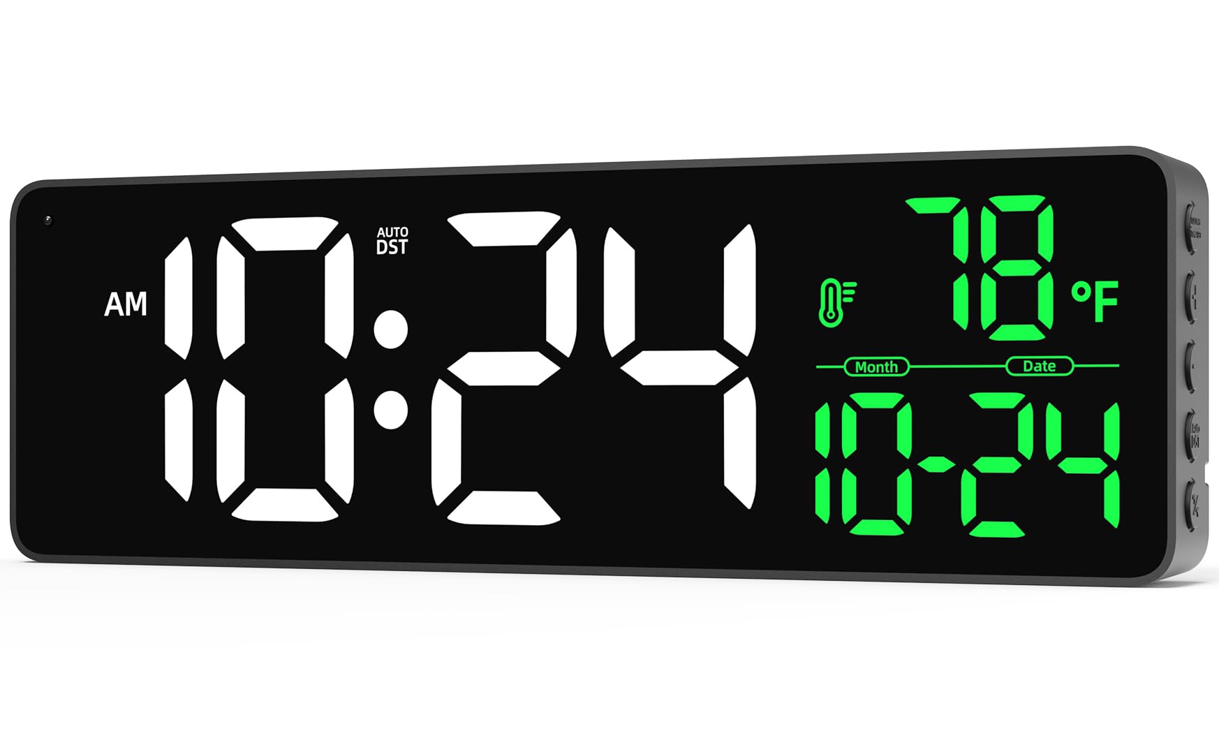 Große LED-Digital-Wanduhr mit Datum, Temperatur, Auto-Helligkeit, Auto-DST | Große Digitaluhr für Schlafzimmer, Schreibtisch, Klassenzimmer, Wohnzimmer, Küche, Büro, Fitnessstudio, Bauernhaus