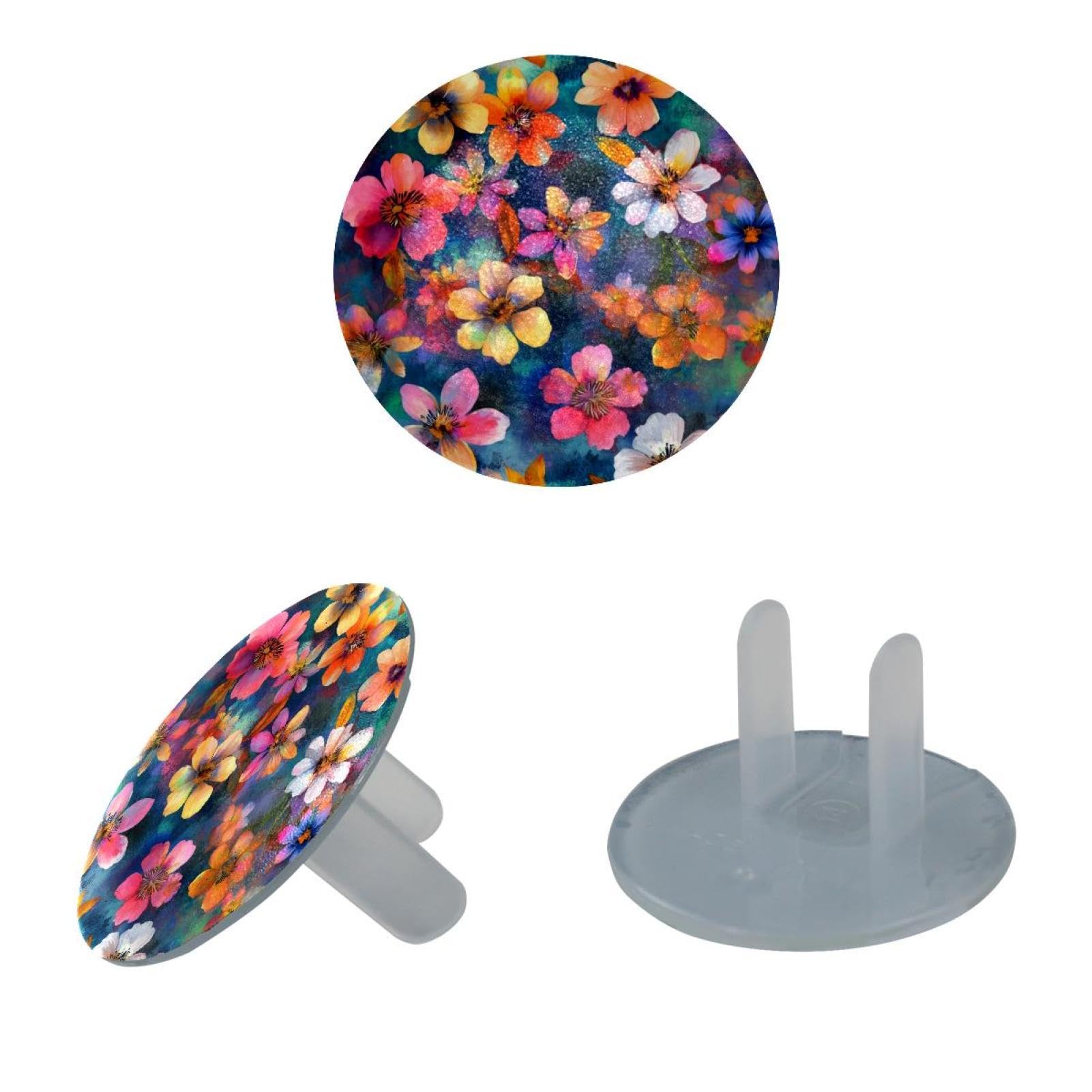 24 PCS Child Proof Outlet Covers Watercolor Flower Electrical Safety Socket Protection Caps for 2-Prong Power Wall Plates, Safe and Secure Plugs Protector