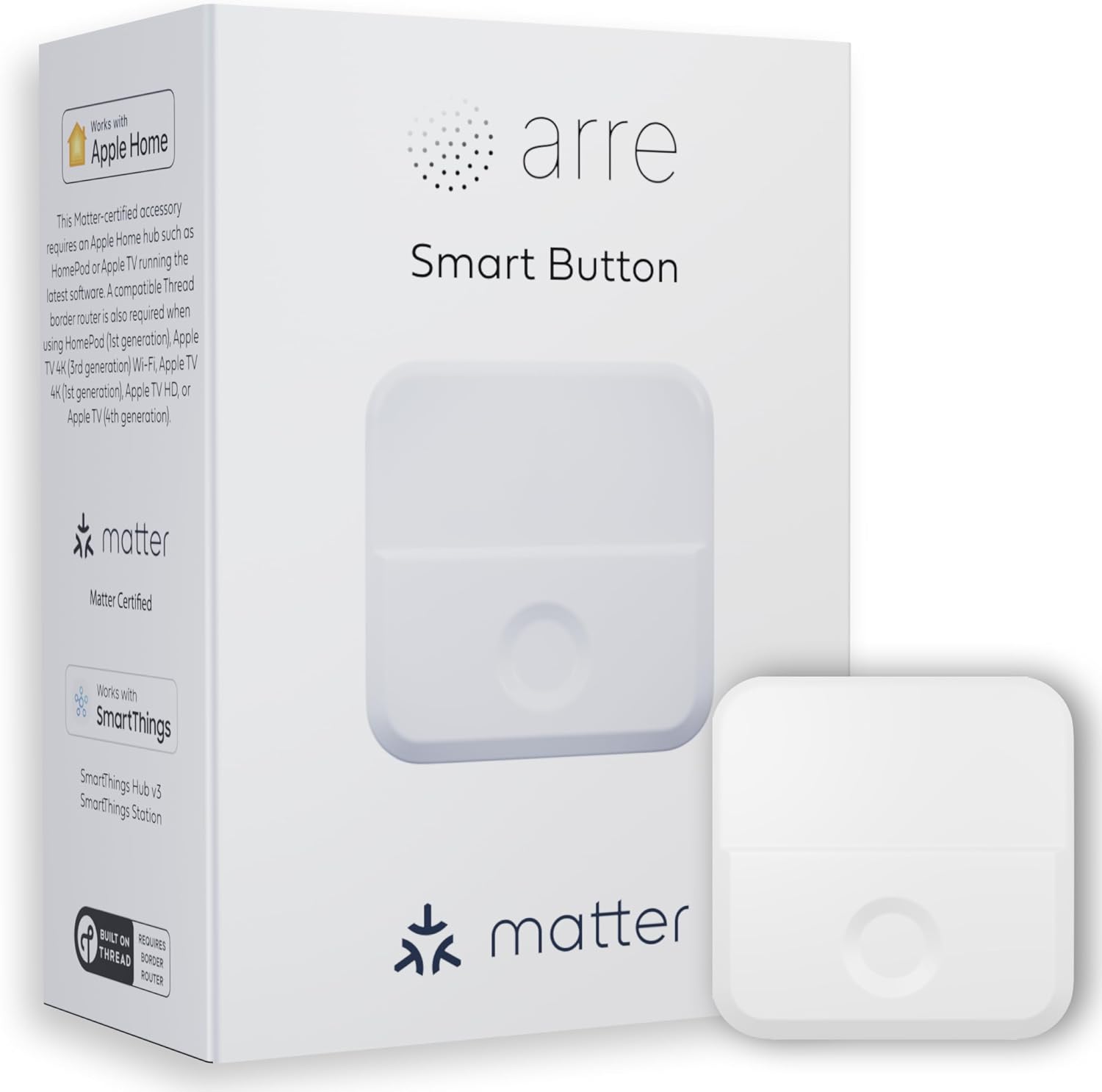arre Smart Button with Matter & Thread Support, Control Smart Home Accessories, Works with Apple Home/HomeKit & Samsung SmartThings