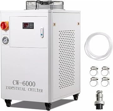 Industrial Water Chiller CW-6000, Industrial Water Cooler Cooling System with Compressor 15L Water Tank Capacity 65 L/min Max Flow Rate, for 2 Sets of CO2 Laser Engraving & Cutting Machine