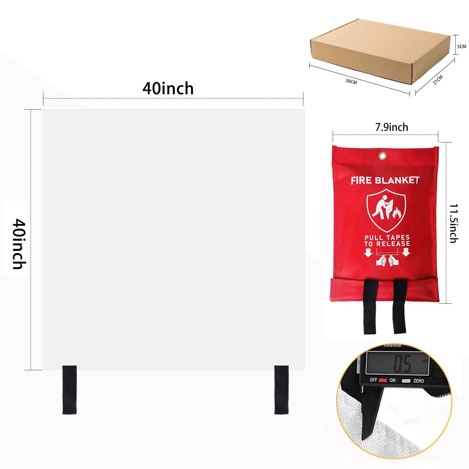 Paquete de 2 mantas de emergencia resistentes al fuego (1 m²) | Herramienta de lucha contra incendios de fibra de vidrio con par de guantes para el hogar, coche, cocina, parrilla, oficina