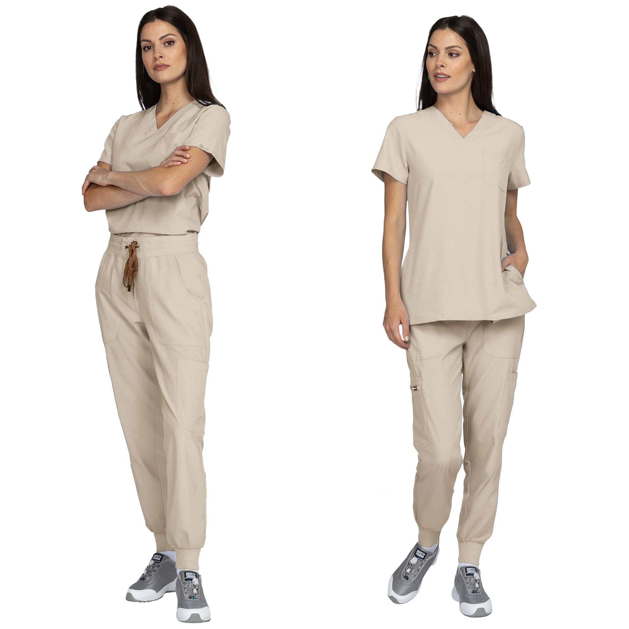 B-well NAOMI Ensemble de travail pour femme avec casaque et pantalon à enfiler, vêtement professionnel, tissu léger avec élasthanne