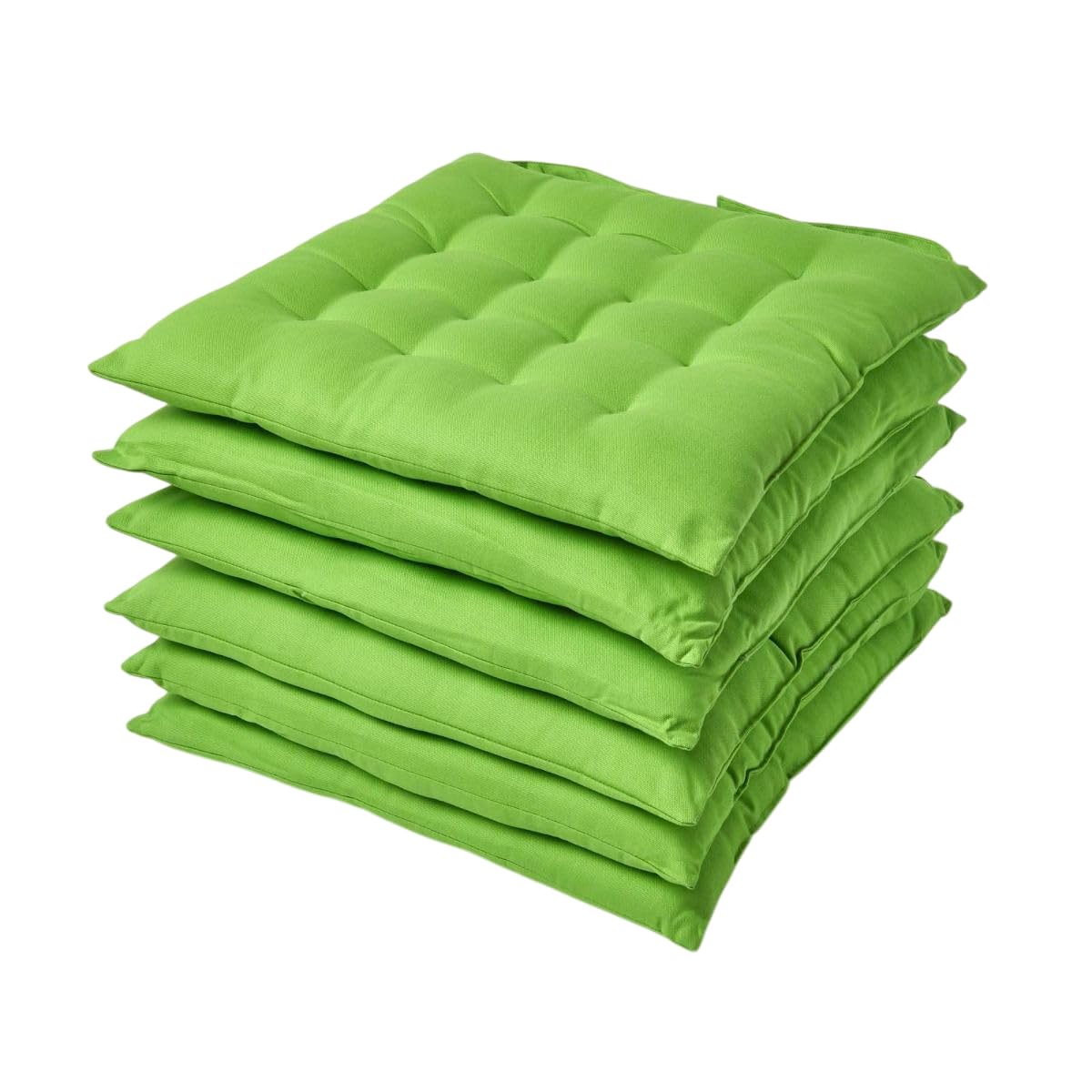 HOMESCAPES Lime Green Seat Pads for Dining Chair, Set of 6 100% Cotton Chair Pads with Straps, 40x40 cm