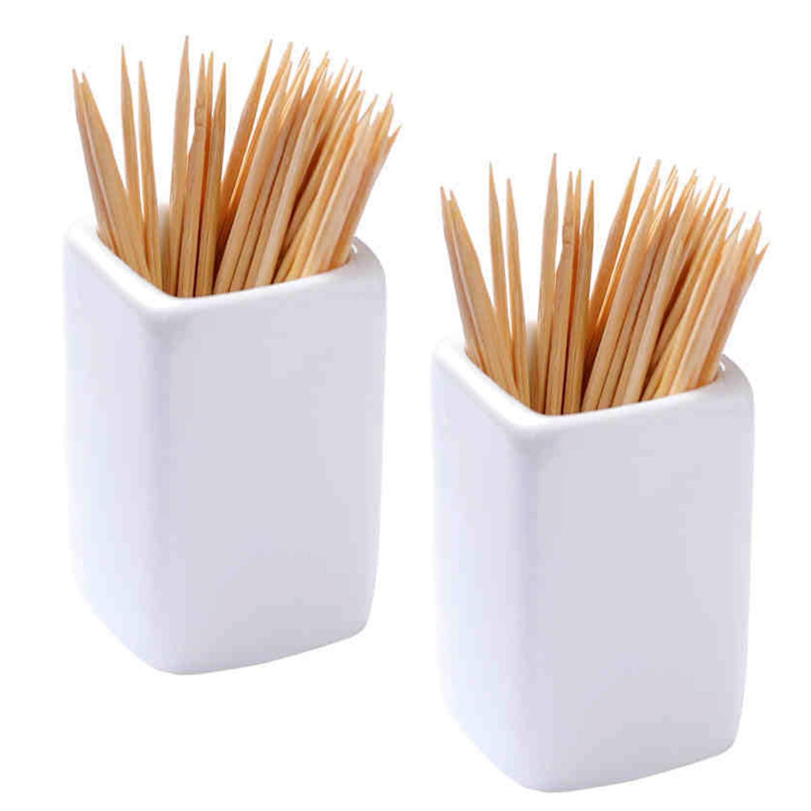 2 Piezas Dispensador de Palillos de Dientes Cuadrados de Cerámica,Dispensador Portátil de Palillos de Dientes,Cubo Palillero de Color Blanco