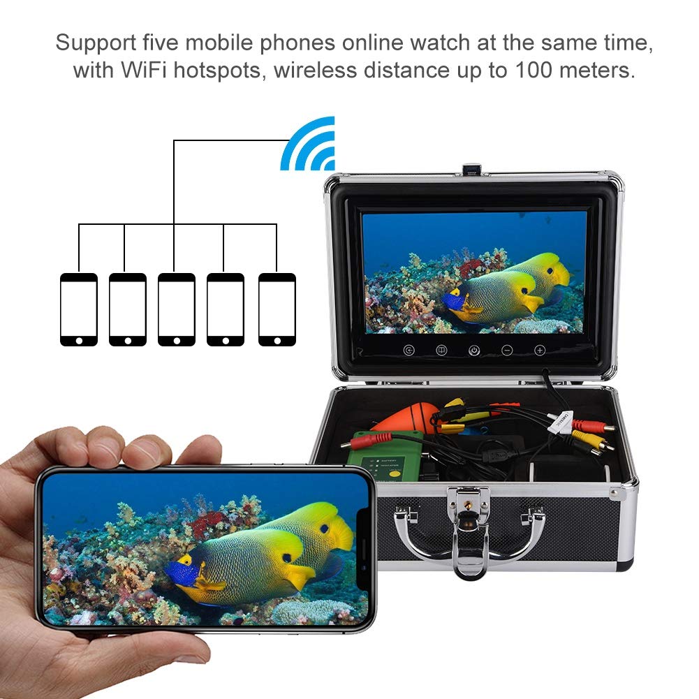 Caméra de Pêche sous-Marine Professionnel Caméra 1000TVL 9 Pouces Moniteur Vidéo HD 15pcs LED IR Câble 30m pour Surveillance de l'aquaculture/Exploration sous-Marine/Pêche/Plongée(EU)