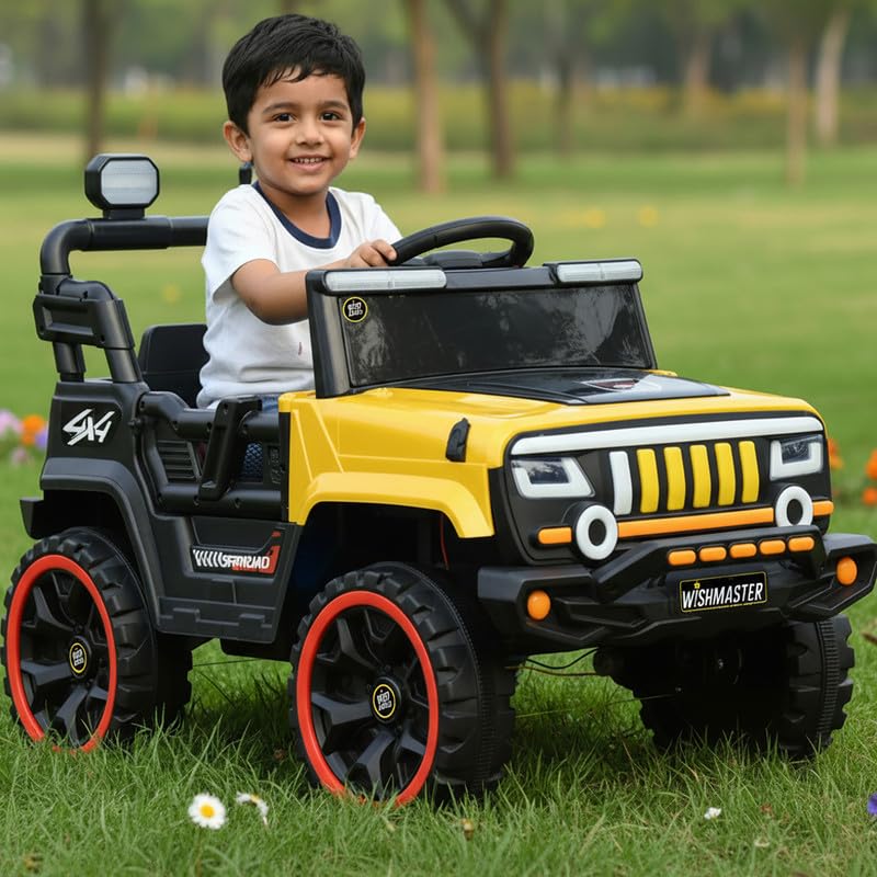 Image of Wishmaster 4x4 Kids Electric Ride On Jeep with Remote Control | Battery Operated Car for Kids 2-6 Years | RGB LED Lights, Bluetooth Music | Birthday Gift | 1-Year Warranty On Motors & Motherboard