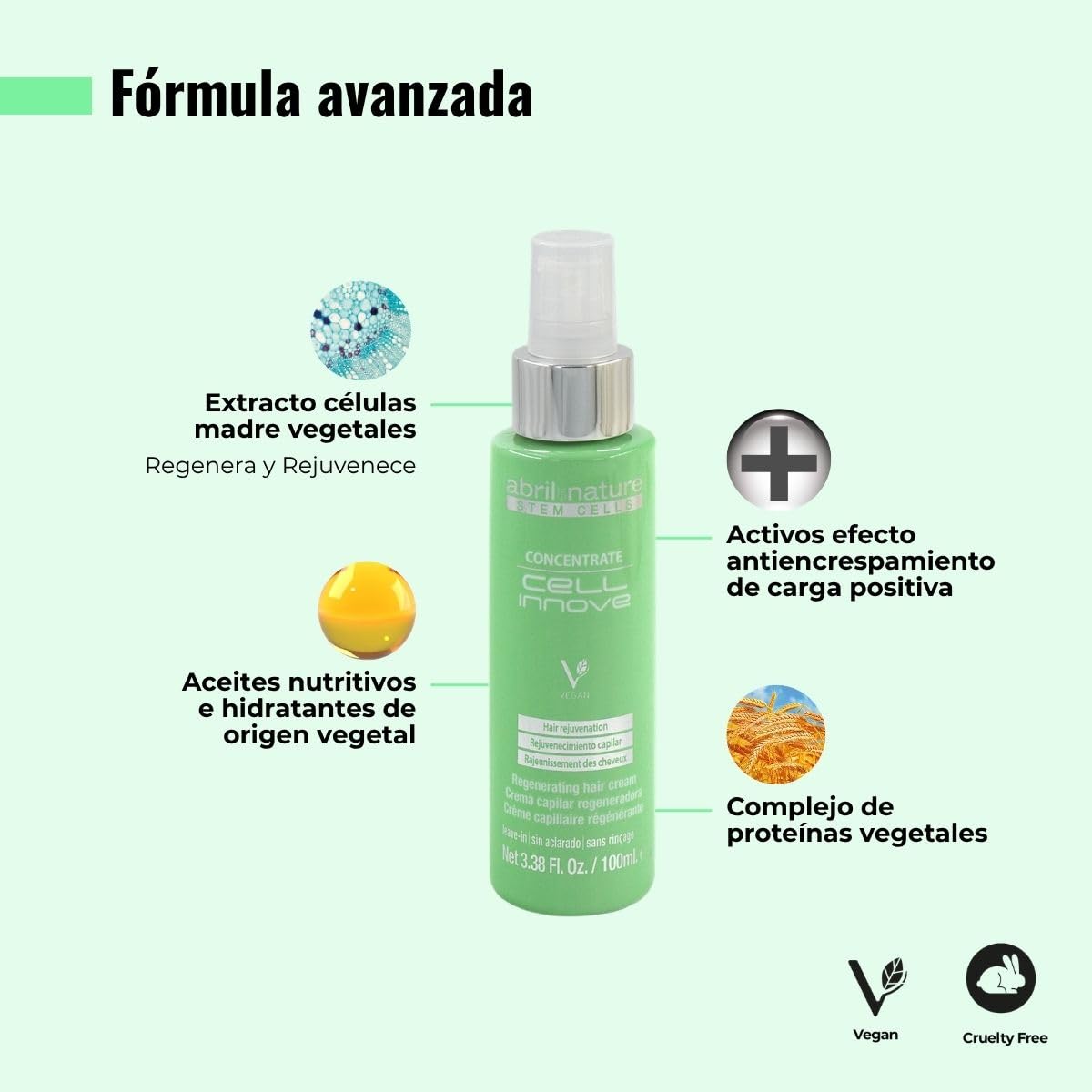 abril et nature - Cell Innove - Sérum Pelo Profesional - Regenera y Rejuvenece - Todo tipo de cabellos - Concentrado con Células Madre Vegetales - Sellador de la Cutícula - 100 ml