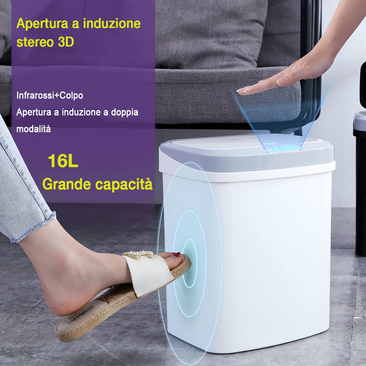 SIC Pattumiera Automatica Piccola (16 Litri) Pattumiera Bagno, Cucina, Bidone Intelligente Porta Spazzatura Elettrica Smart, Pattumiera Intelligente e Antiodore, Cestino con Sensore di Movimento