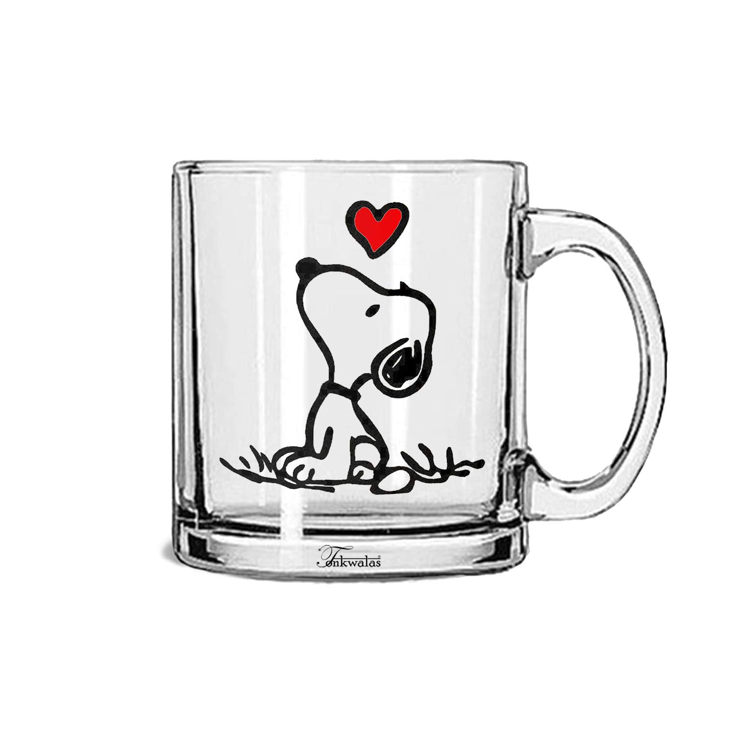 TONKWALAS Cute Snoopy Printed Transparent Glass Coffee and Tea Mug Great Birthday Unique Gift Idea for His and Her (325 ml)
