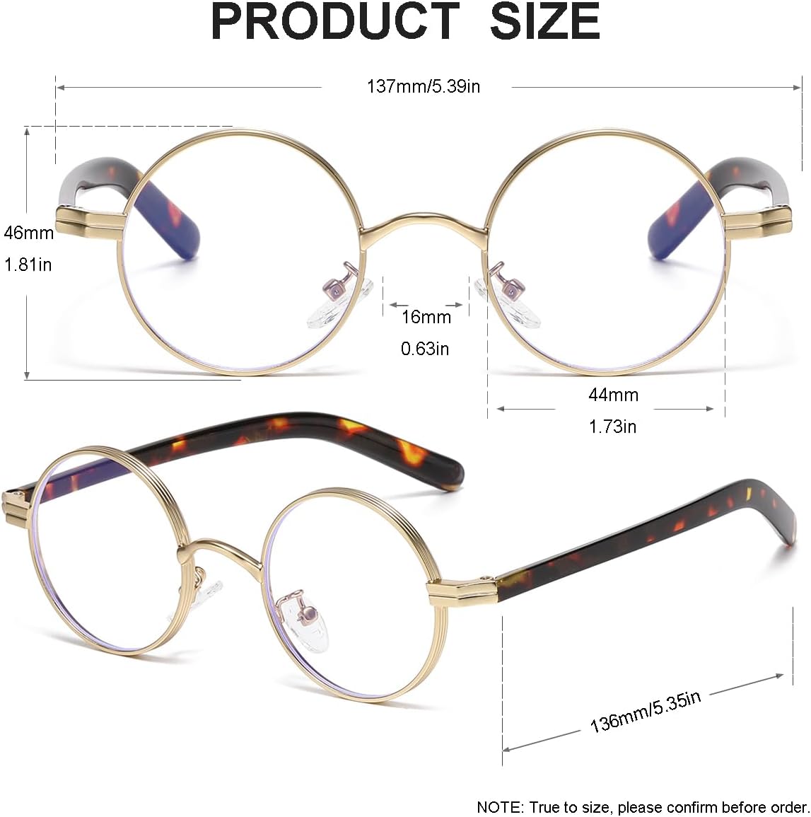 JOVAKIT Retro Round Blue Light Blocking Glasses for Women Men, Vintage Small Circle Metal Frame Fashion Fake Eyeglasses - Image 4