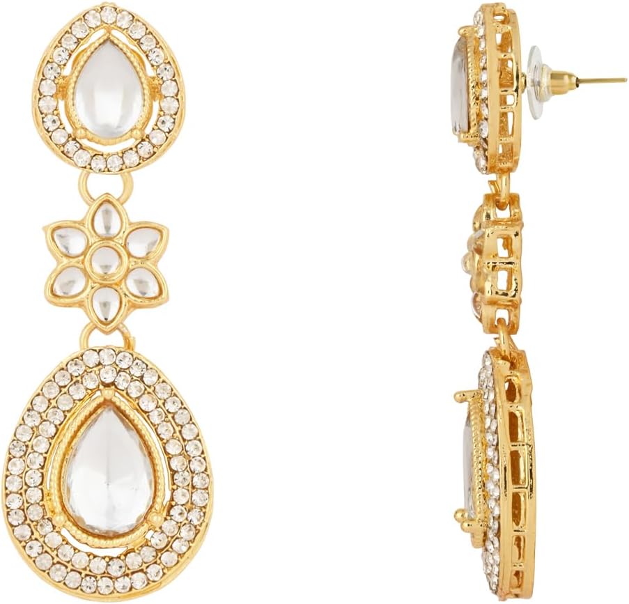 I Jewels Latest Stylish Gold Plated Indian Wedding Bollywood Kundan Stone Necklace Jewellery Set for Women (IJ378W)