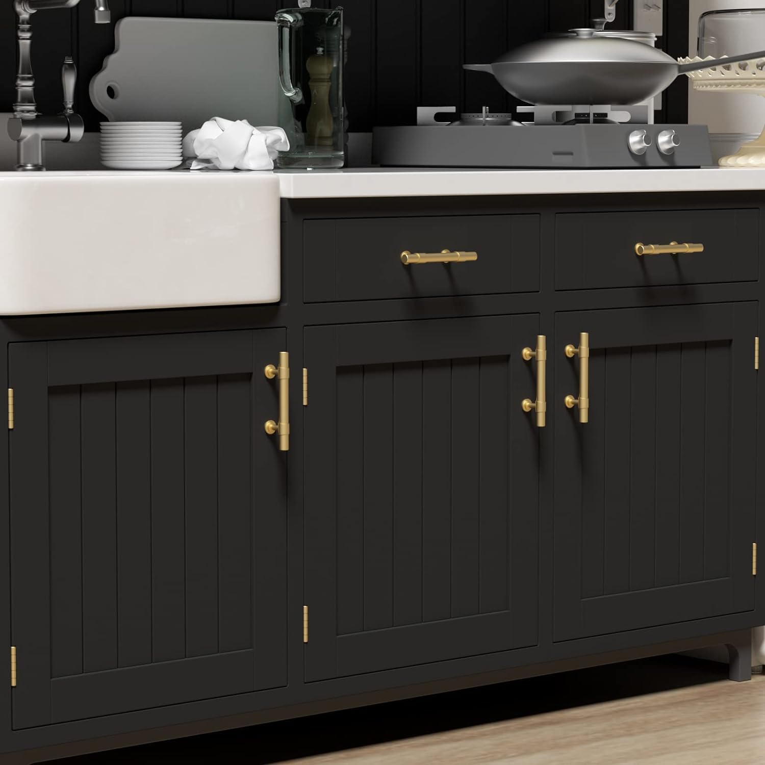 goldenwarm 10 Pack Gold Cabinet Handles Gold Drawer Pulls Brushed Brass Cabinet Pulls Gold Kitchen Cabinet Handles Cabinet Door Handles, 3in Gold Pulls 76mm Hole Center — view 6