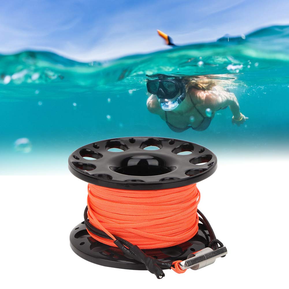 Scuba Diving Reel, Plastic Finger Spool, Large Scuba Spool Finger Reel with 30 m 98 ft High Visibility Flat Line and Double EndedBolt Snap Clip Fits for Outdoor Diving Activities (Black Wheel)