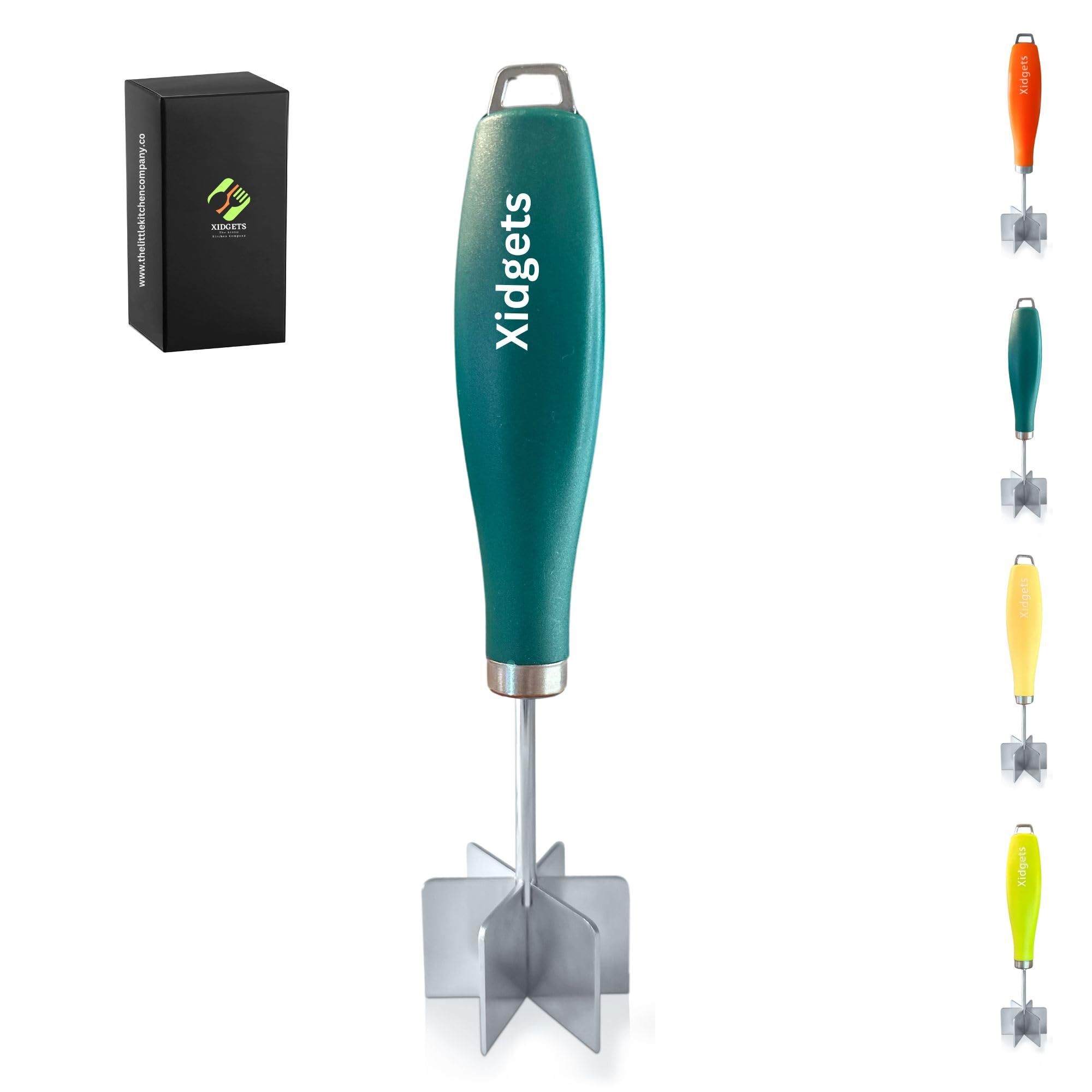 Heavy Duty, Small Stainless Steel modern meat chopper, pastry and crumble topping blender, fruit mascerator | Retro Modern | must have kitchen utensil, lightweight and versatile. (Hunter Green)