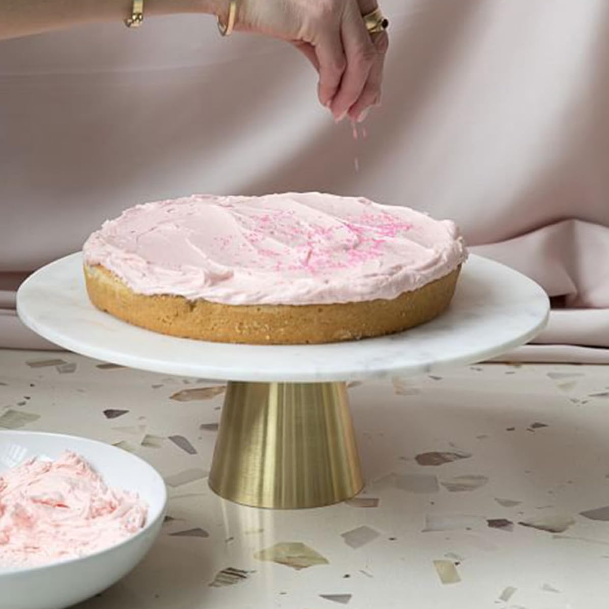 WOONEKY Alzatina per Dolci in Marmo Rotonda Riutilizzabile e Facile da Pulire, Supporto per Torta per Matrimoni e Vetrine, Vassoio Decorativo per Dessert