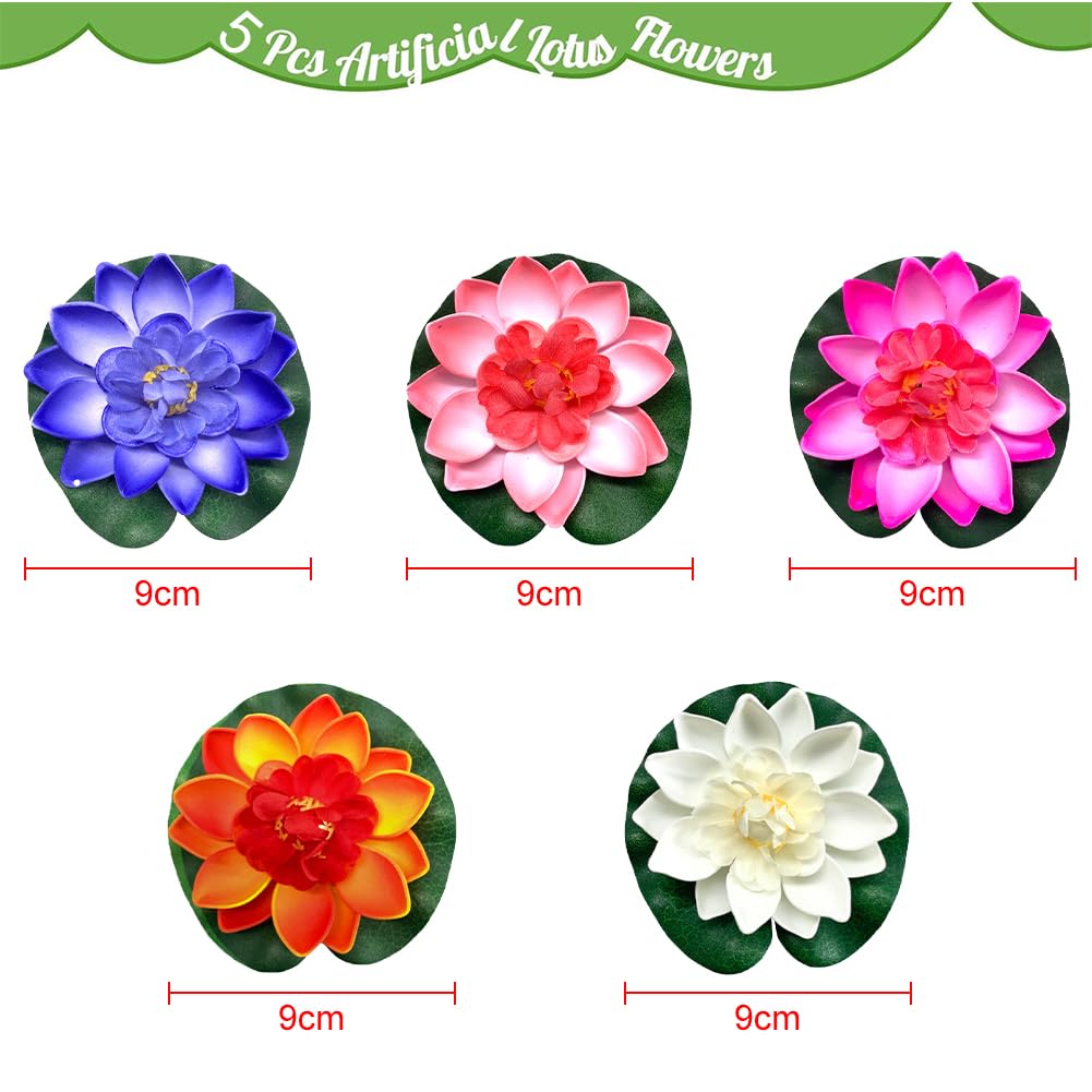 Fiori di Loto Galleggianti, Fiori di Loto Finti Ninfee, 5 pezzi Ninfea artificiale, Impermeabile Fiori Galleggianti, Ninfea Artificiale in Schiuma per Decorare Giardino Laghetti Acqua Acquario Piscine