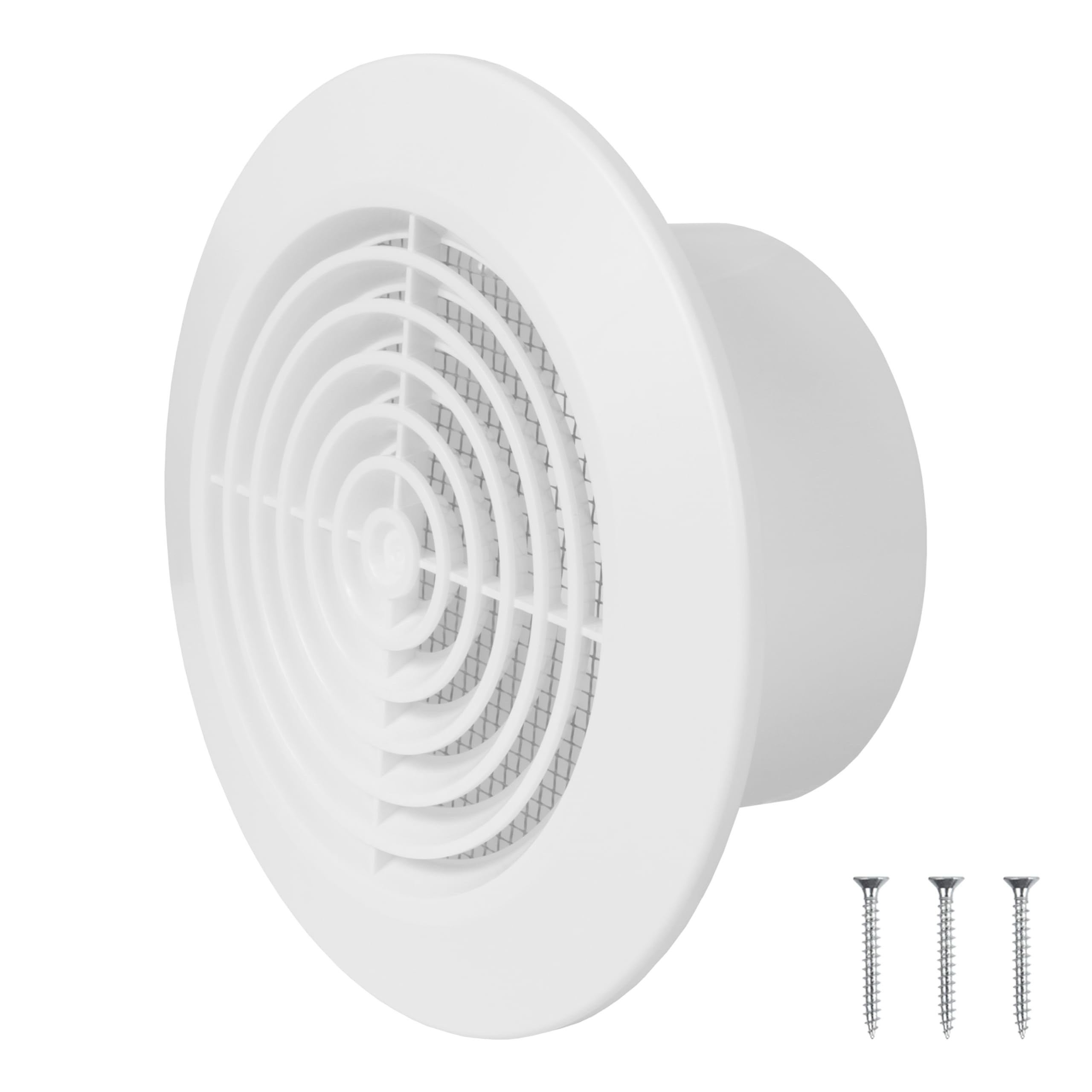Repa Market 4 Inch / 100 mm White Plastic Round Air Vent Cover with Guard Mesh – Ceiling Vent Cover - HVAC Indoor Outdoor Intake/Exhaust Vent Duct Cover – Air Conditioning Soffit Ventilation Grilles