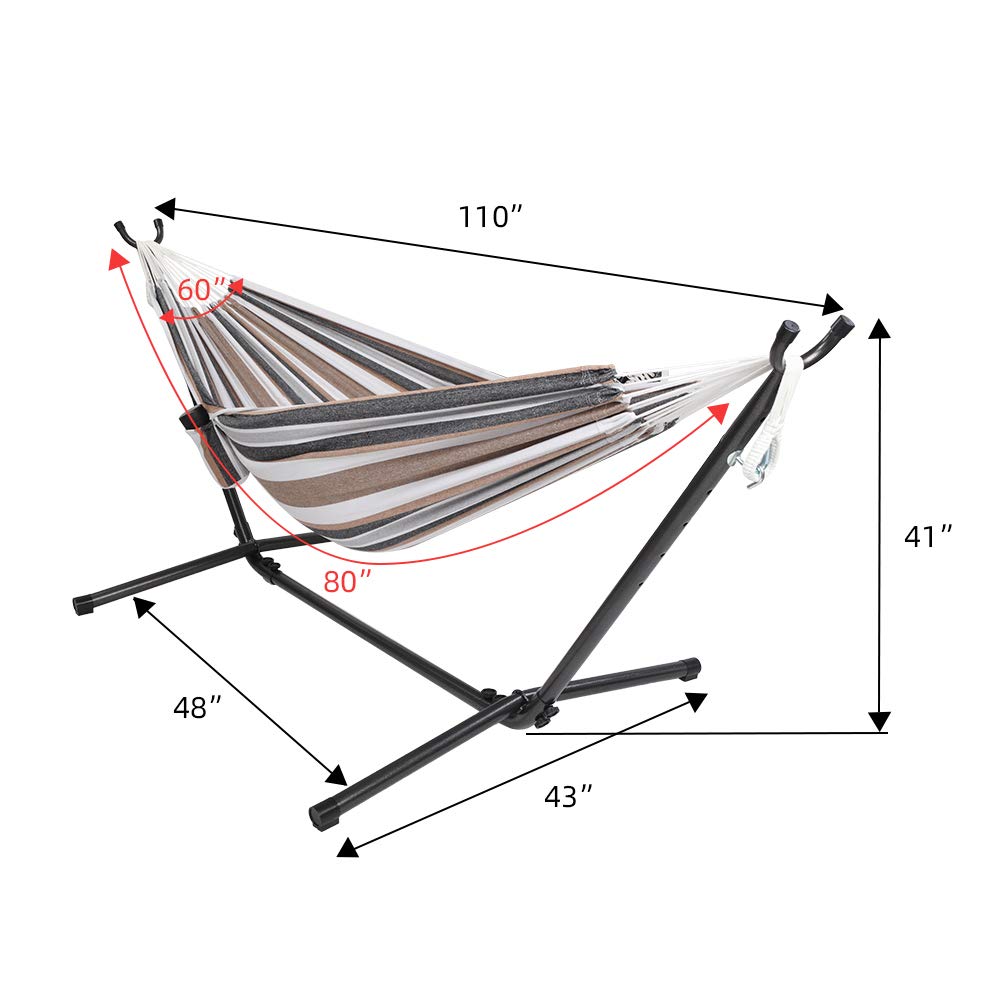 Bonnlo Hamaca con Soporte para Exterior,Hamacas Colgantes, Capacidad de Carga hasta 204 kg, Incluye Bolsa de Transporte, Hamaca Jardin, Hamacas Colgantes,Altura Ajustable (Café)