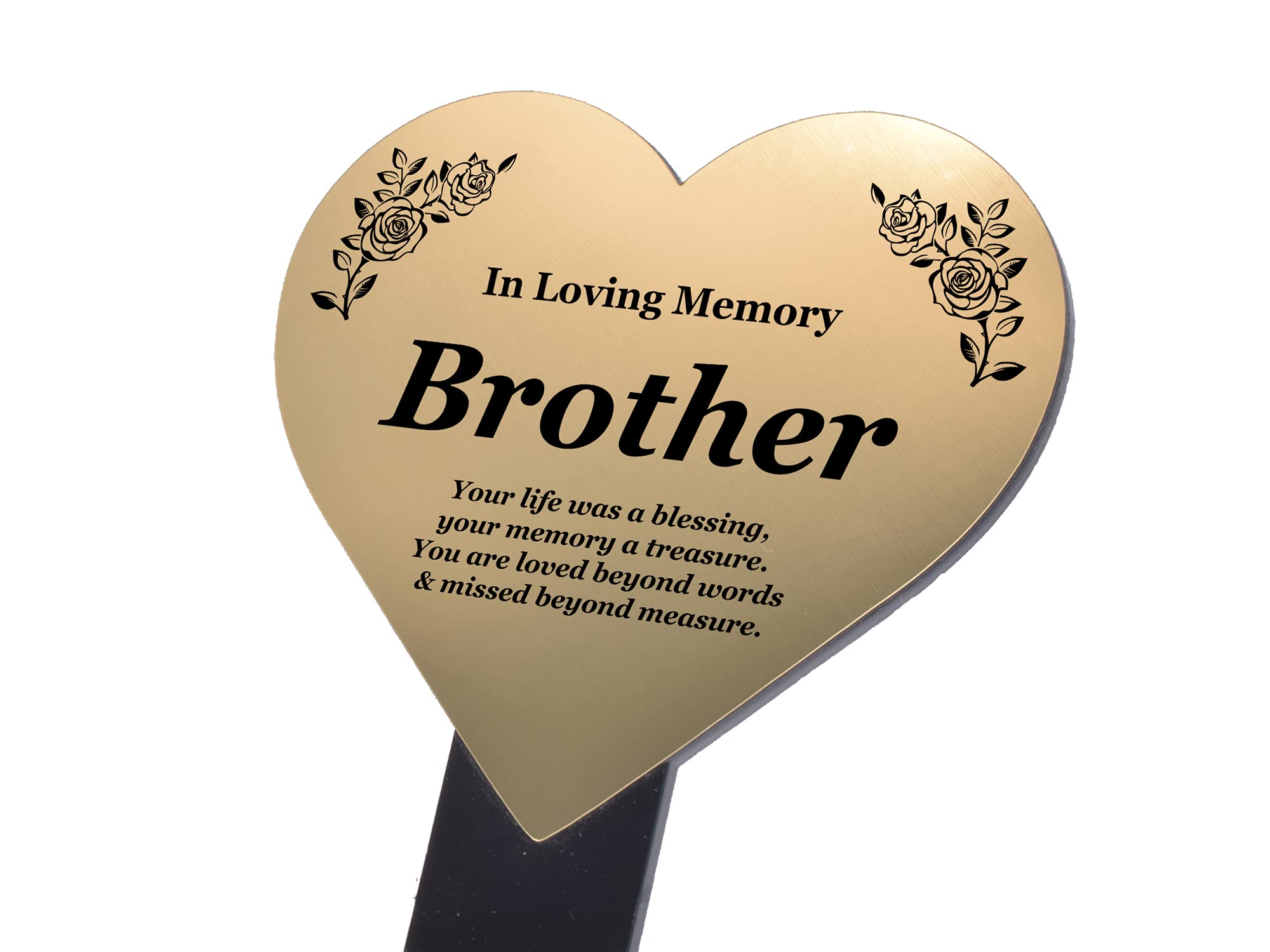 Origindesigned Gold Brother Heart Shaped Engraved Memorial Plaque Stake - Acrylic Remembrance Plaque Stake - Outdoor, Grave Marker, Tribute, Plant Marker
