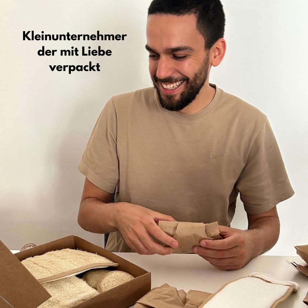 Loofahcrafts Peelinghandschuh natürlicher ägyptischer Luffa-Schwamm Luffa Waschhandschuh Badeschwamm Peelingschwamm Luffah exfoliating gloves Body Scrubber Dusch Fluff Duschschwamm Körper