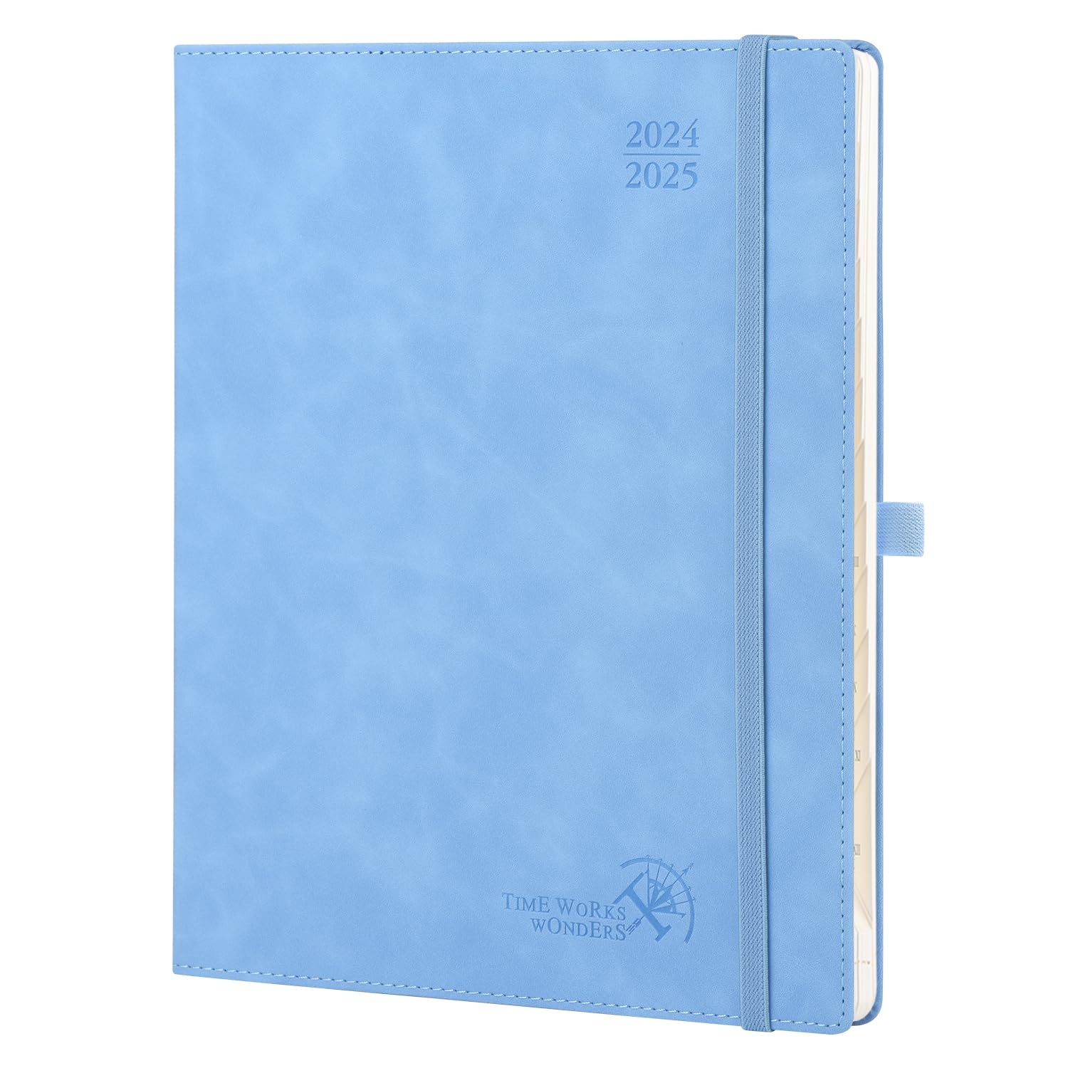 POPRUN Agenda 2024 2025 Semana Vista 26,5 x 21,5 cm, Una Página por Semana con Una Página de Notas 17 Meses de Ago.2024 a Dic.2025, 100 GSM Papel, Azul Celeste