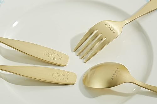 Miniatura 43 de ANNOVA Juego de cubiertos seguros para niños de acero inoxidable, tenedores para niños, cucharadas para niños, utensilios de metal para lonchera