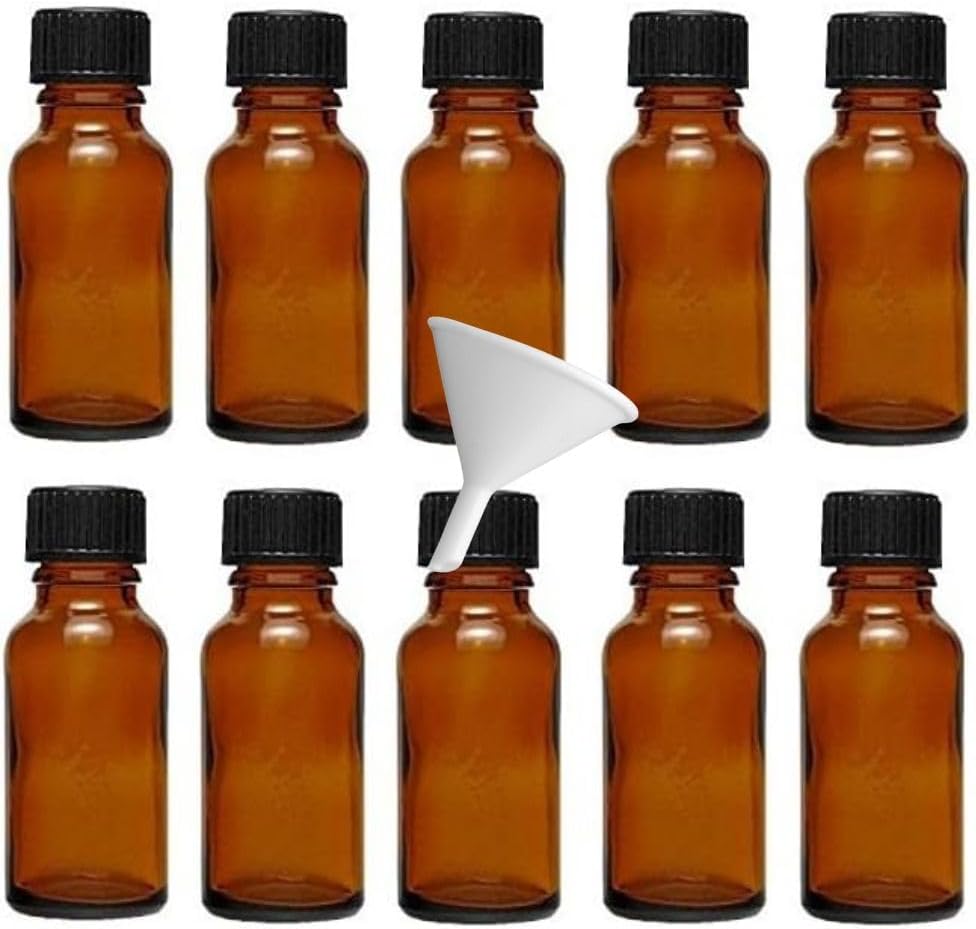 Viva Haushaltswaren, 10 x Dropper Bottles 10 ml, Apothecary Glass Bottles with Dropper Insert in Brown, incl. Funnel, Glass, Brown, 20 ml