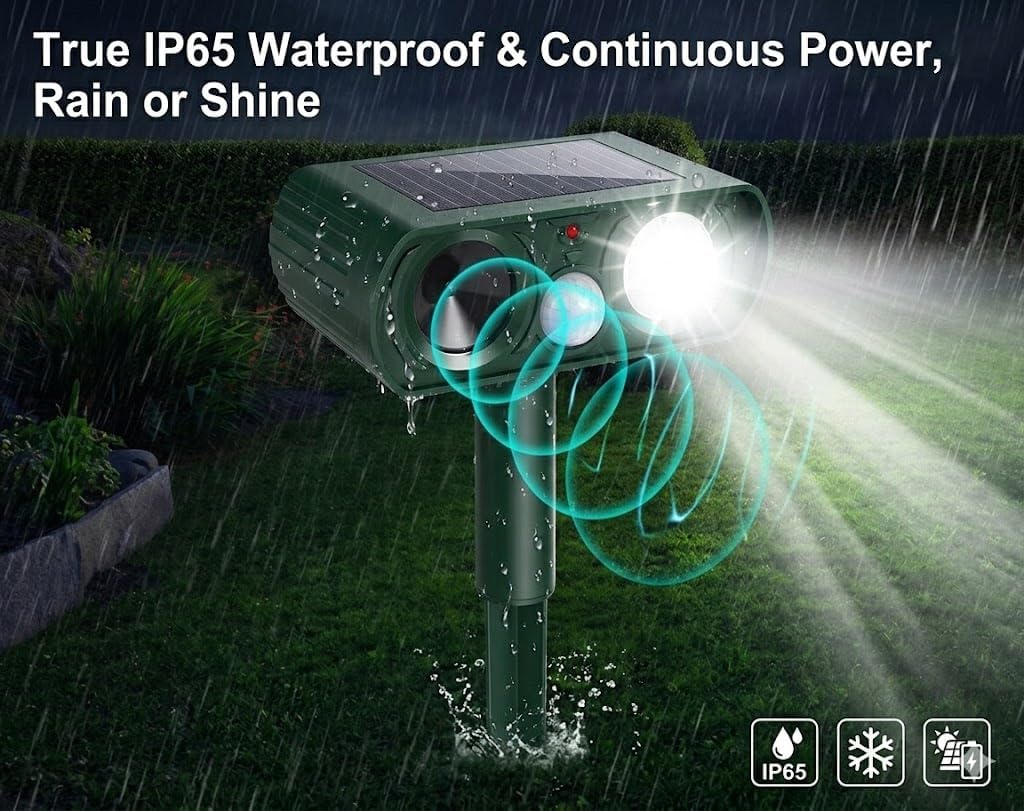 4Pack Solar Ultrasonic Animal Repellent,Cat Repellent Outdoor with Motion Detection Waterproof,Deer Repellent Devices Squirrel Skunk Rabbit Raccoon Bird Deterrents Animal Repeller for Yard Garden