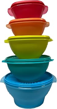 Tupperware Classic Servalier Salad Serving 17/11/8/5/3 cup Bowl Set of 5 Assorted Color