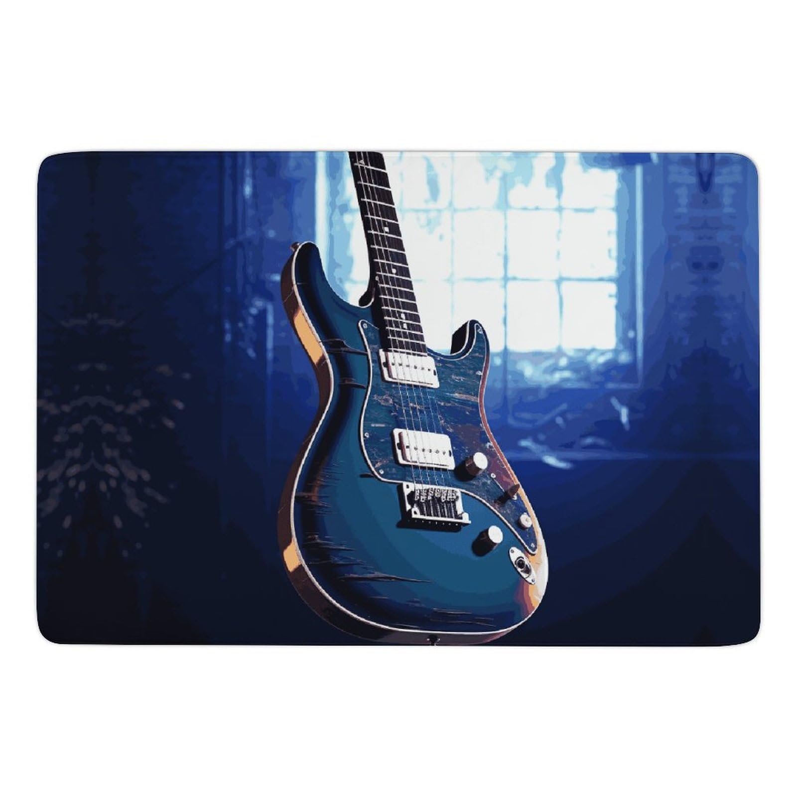 Tapis de salle de bain guitare bleu en velours corail et caoutchouc lavable