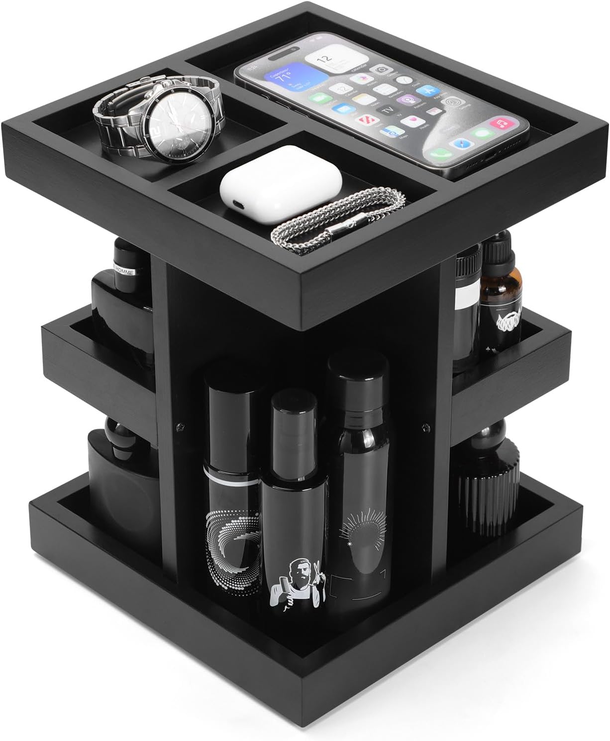 Fathers Day Gift for Men,Mens Organizer,Cologne Stand with Rotate,Mens Accessory Organizers or Valet Tray,Birthday Gift for Dad,Husband,Boyfriend,Anniversary Idea for Him,Watch,Perfume Holder
