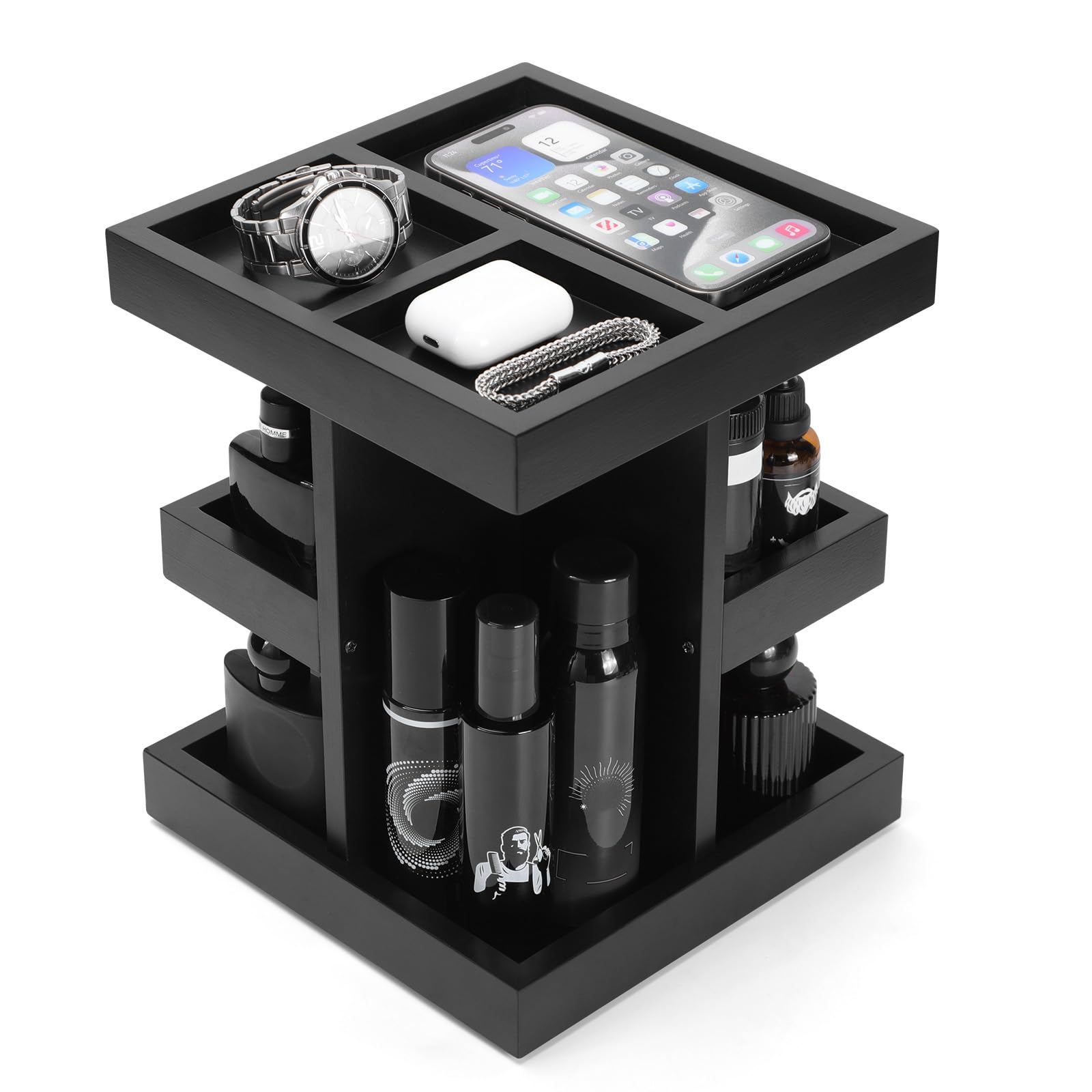 Gift for Men,Mens Organizer,Cologne Stand with Rotate,Mens Accessory Organizers or Valet Tray,Birthday Gift for Dad,Husband,Boyfriend,Anniversary Idea for Him,Watch,Perfume Holder,Fathers Day Gift